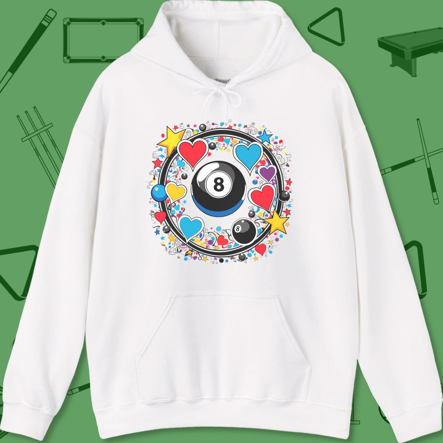 A Hoodie with billiards-themed design from Crossbank Clothing