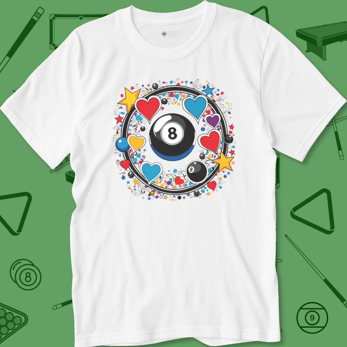 A T-Shirt with billiards-themed design from Crossbank Clothing