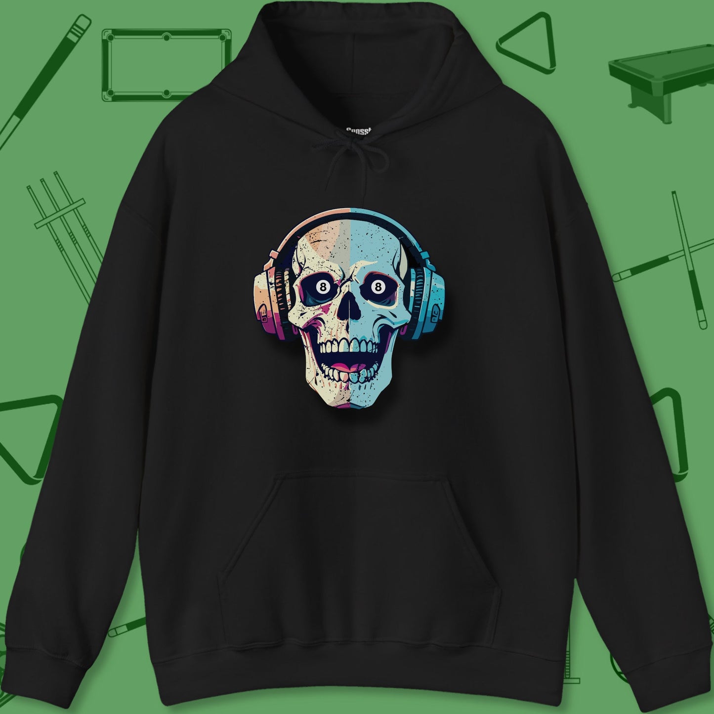 A Hoodie with billiards-themed design from Crossbank Clothing