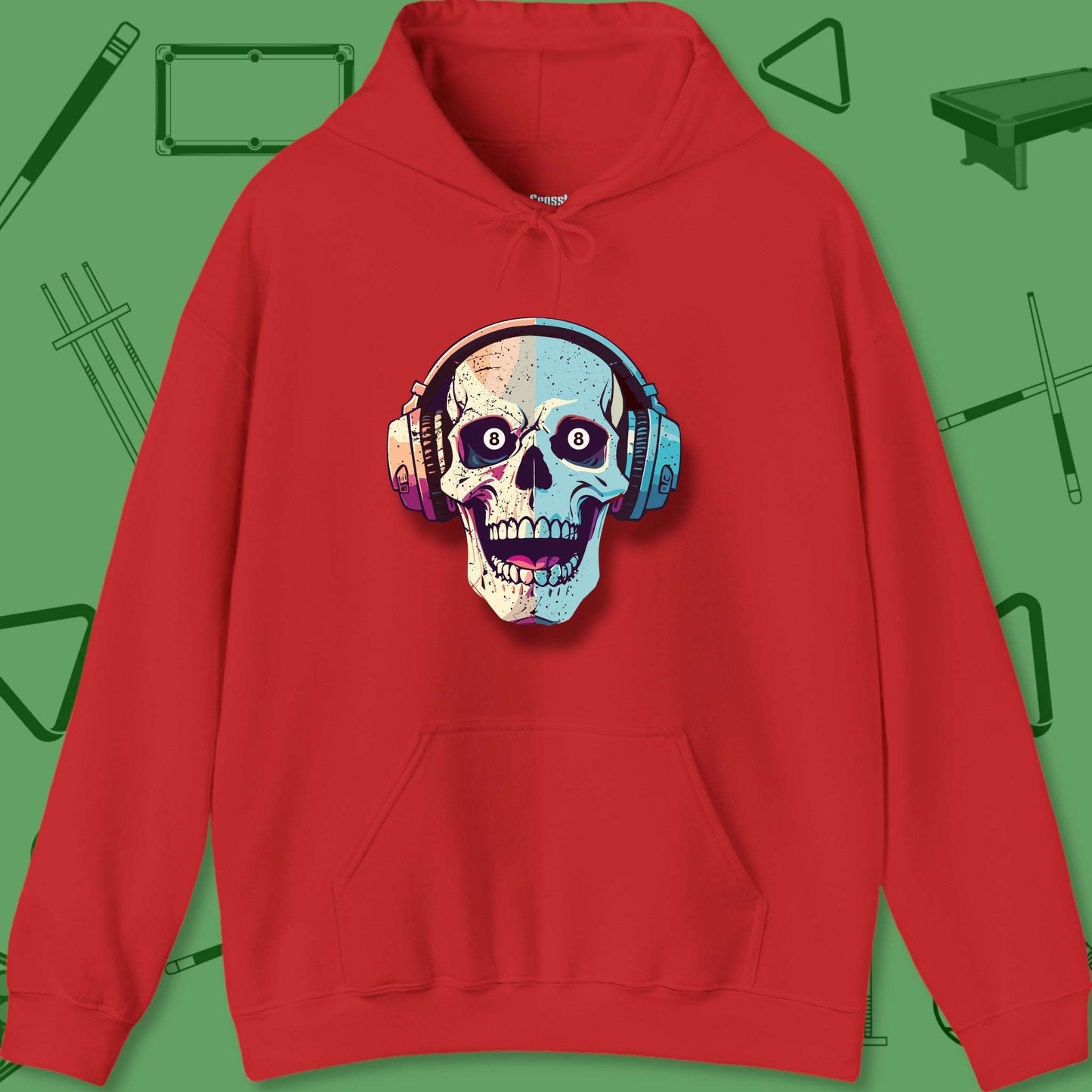 A Hoodie with billiards-themed design from Crossbank Clothing