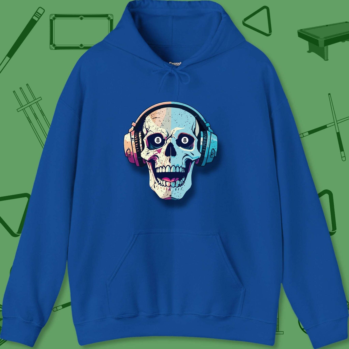 A Hoodie with billiards-themed design from Crossbank Clothing