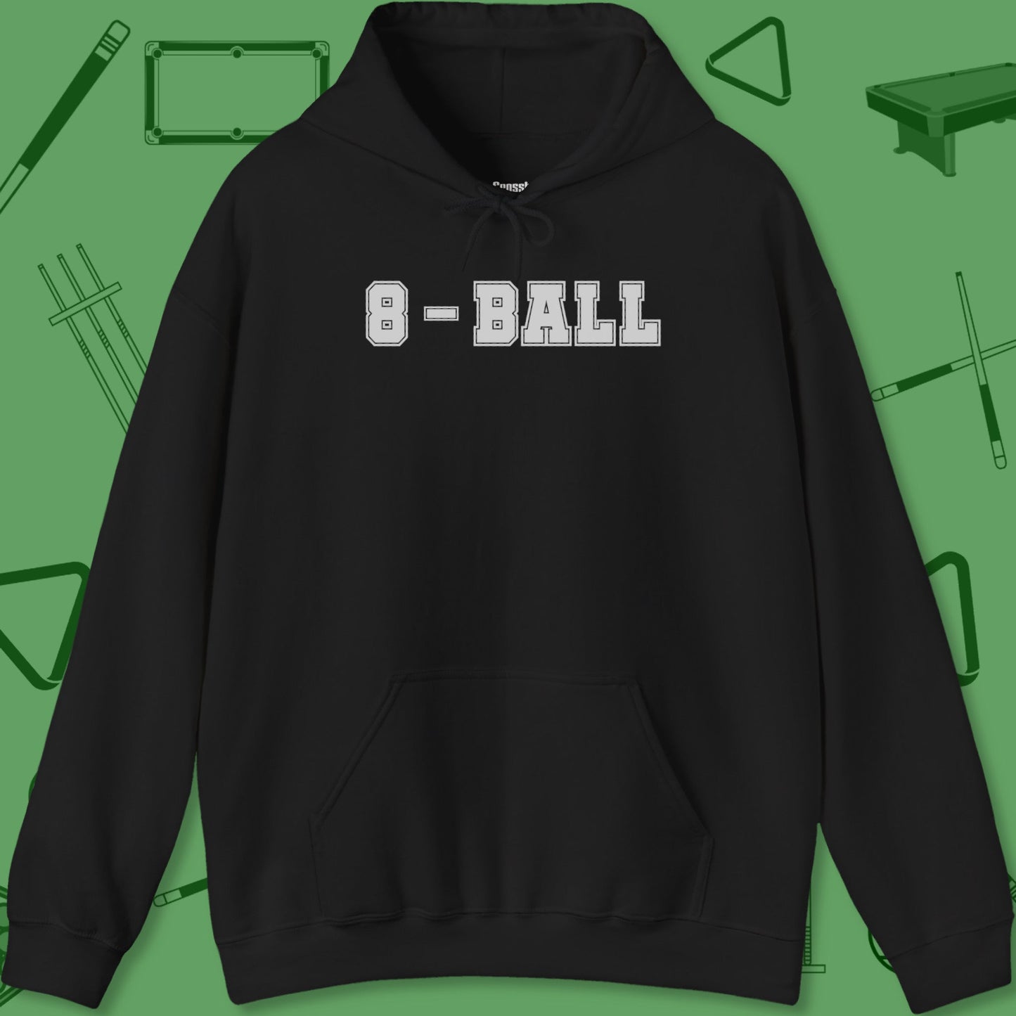 A Hoodie with billiards-themed design from Crossbank Clothing