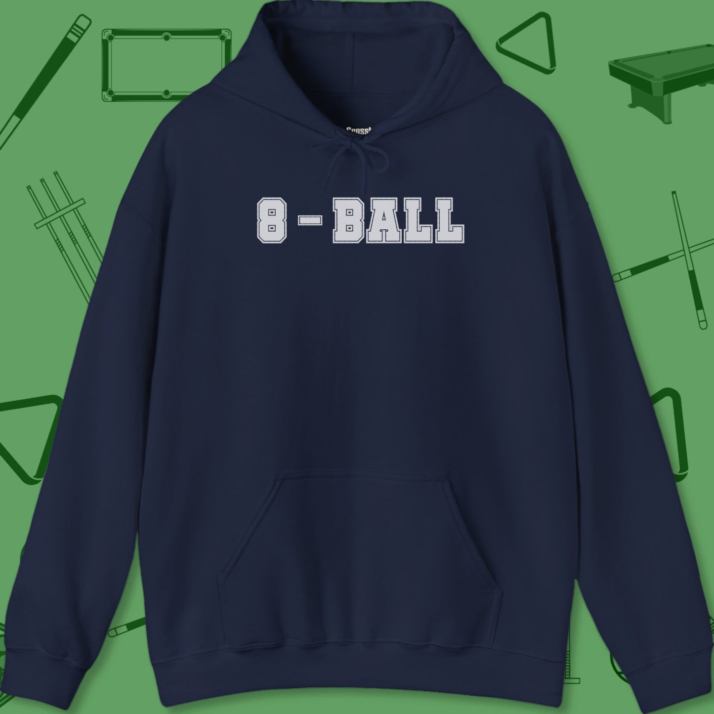 A Hoodie with billiards-themed design from Crossbank Clothing