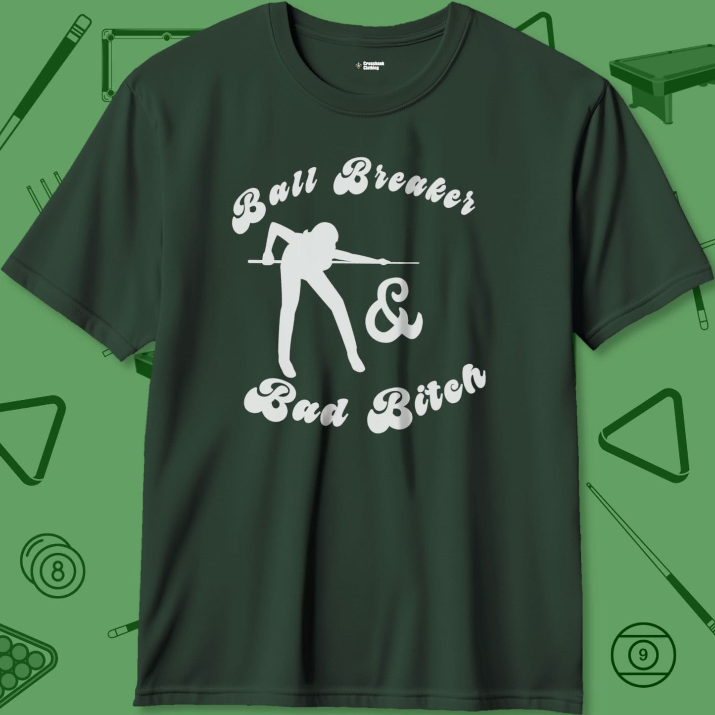 A T-Shirt with billiards-themed design from Crossbank Clothing