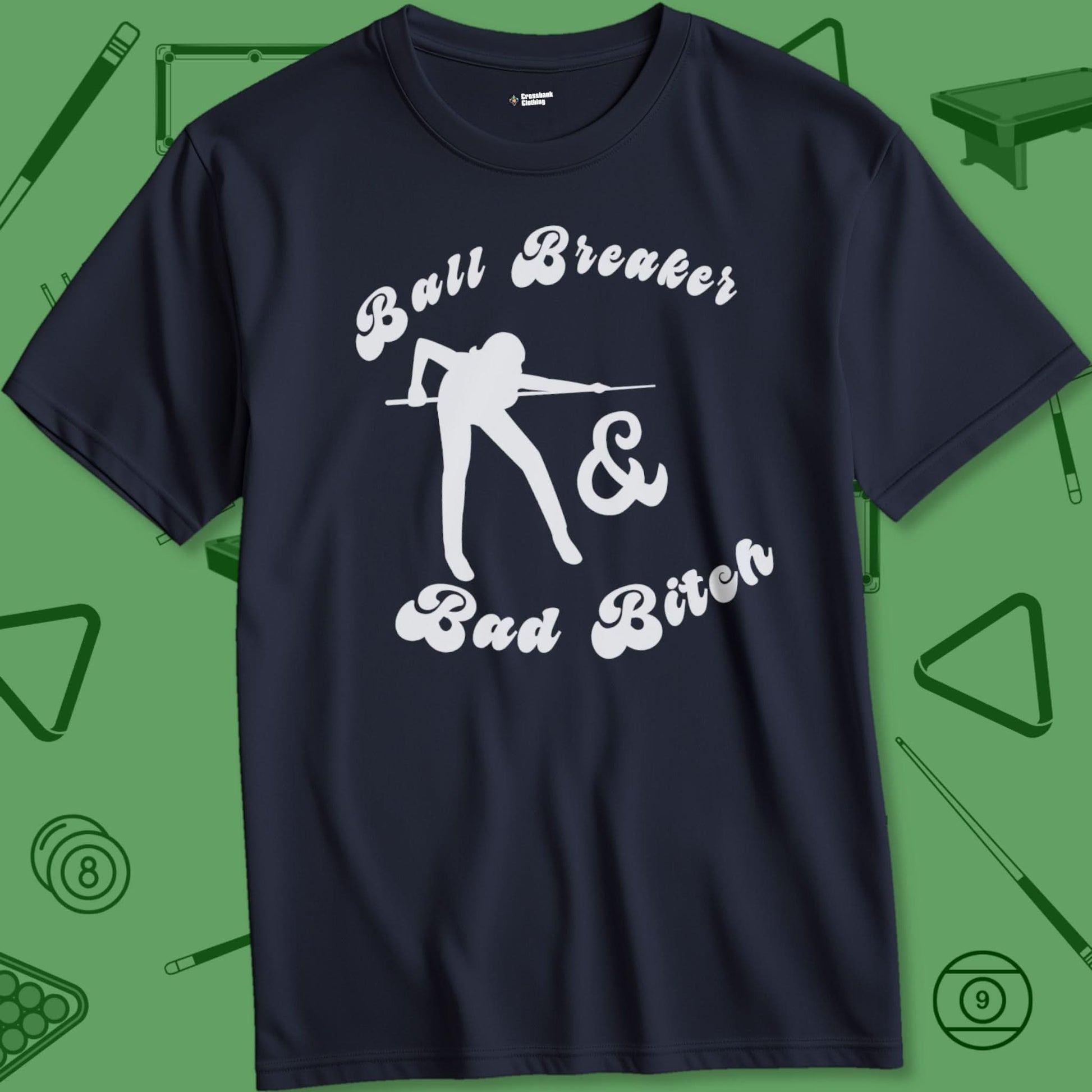 A T-Shirt with billiards-themed design from Crossbank Clothing