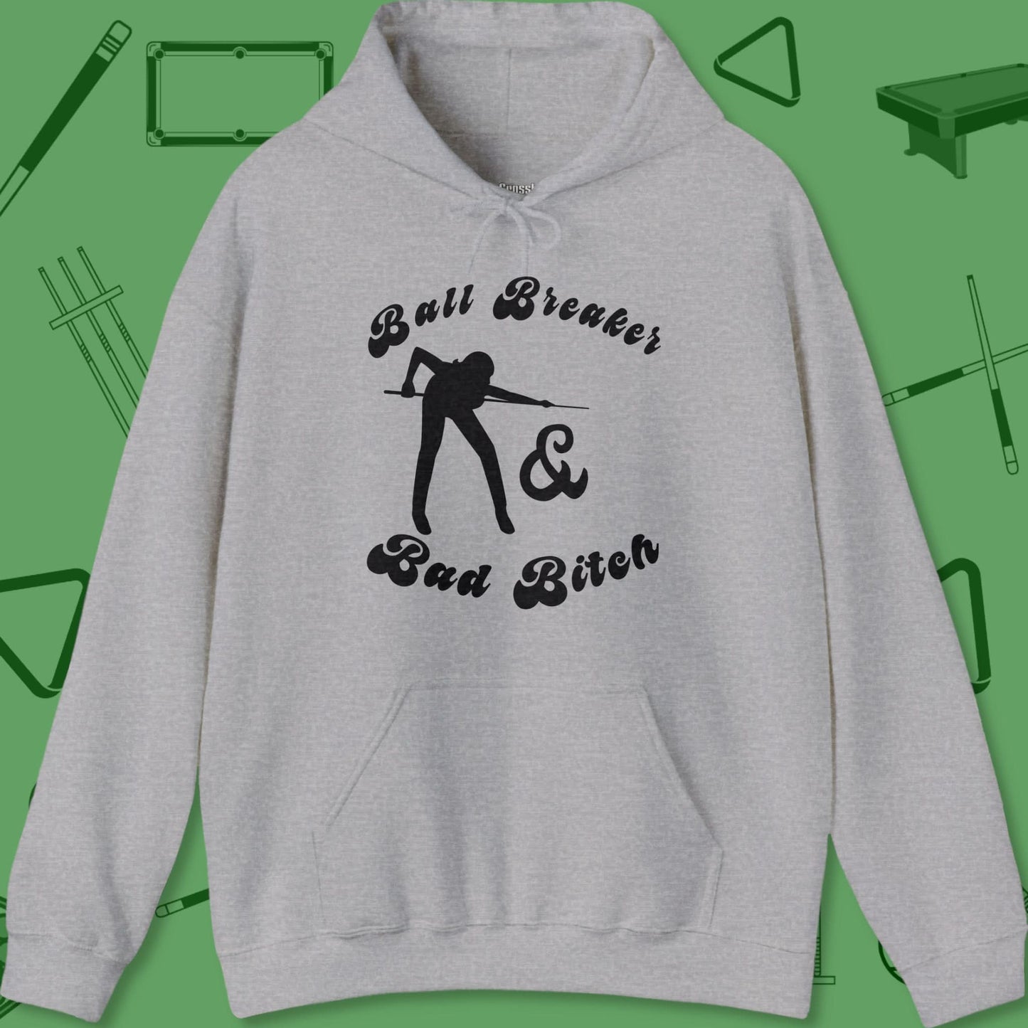 A Hoodie with billiards-themed design from Crossbank Clothing