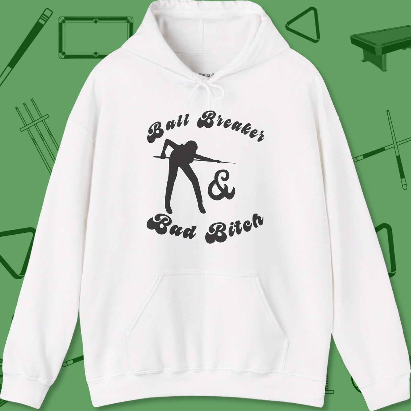 A Hoodie with billiards-themed design from Crossbank Clothing