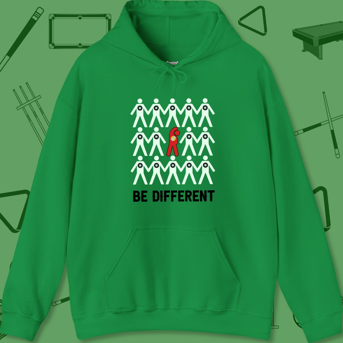 A Hoodie with billiards-themed design from Crossbank Clothing