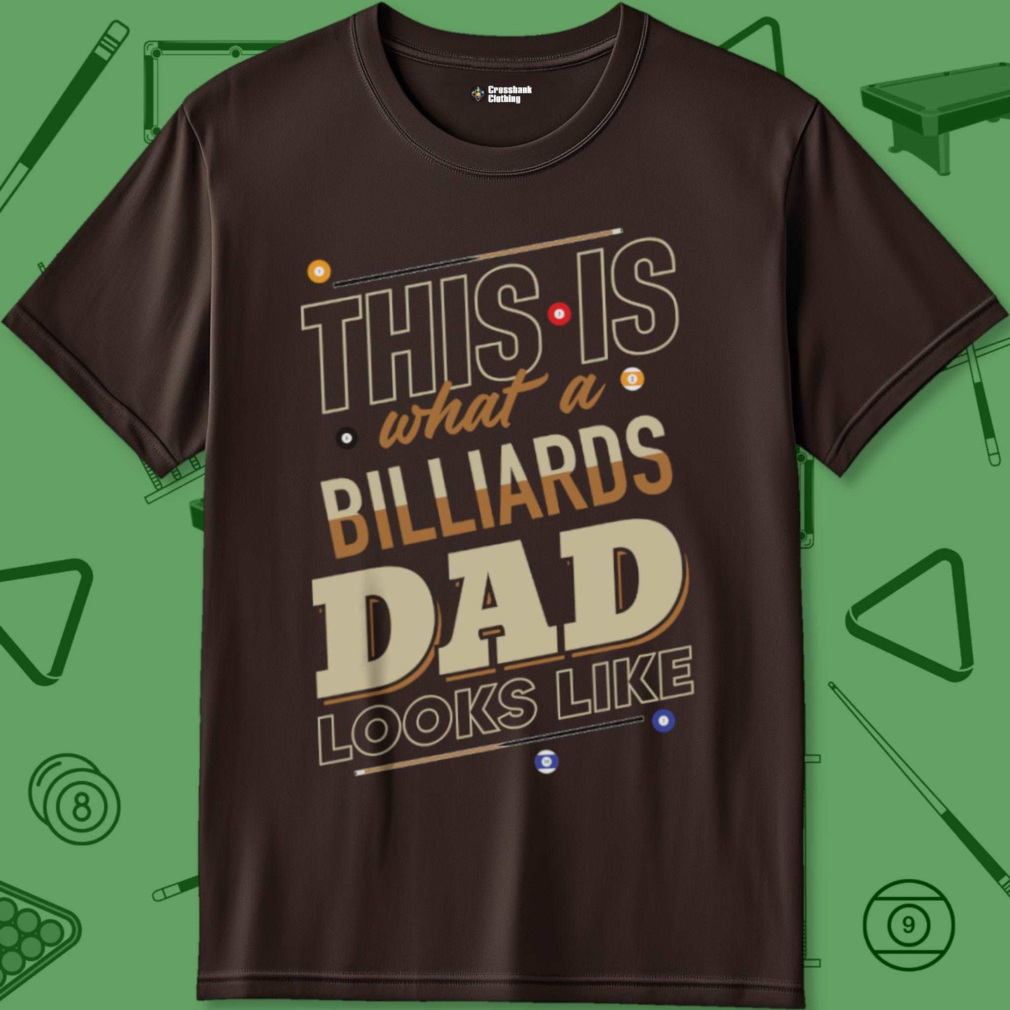 A T-Shirt with billiards-themed design from Crossbank Clothing