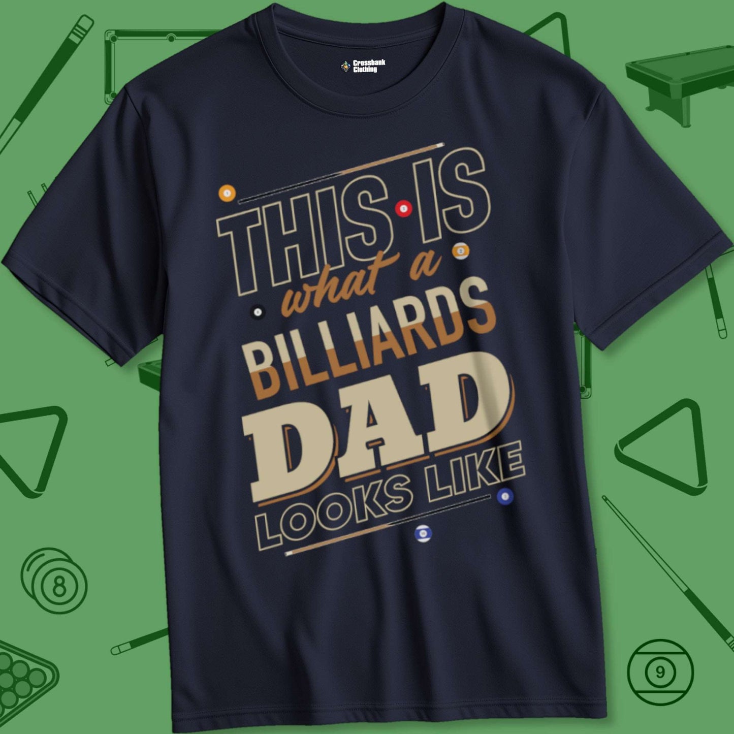 A T-Shirt with billiards-themed design from Crossbank Clothing