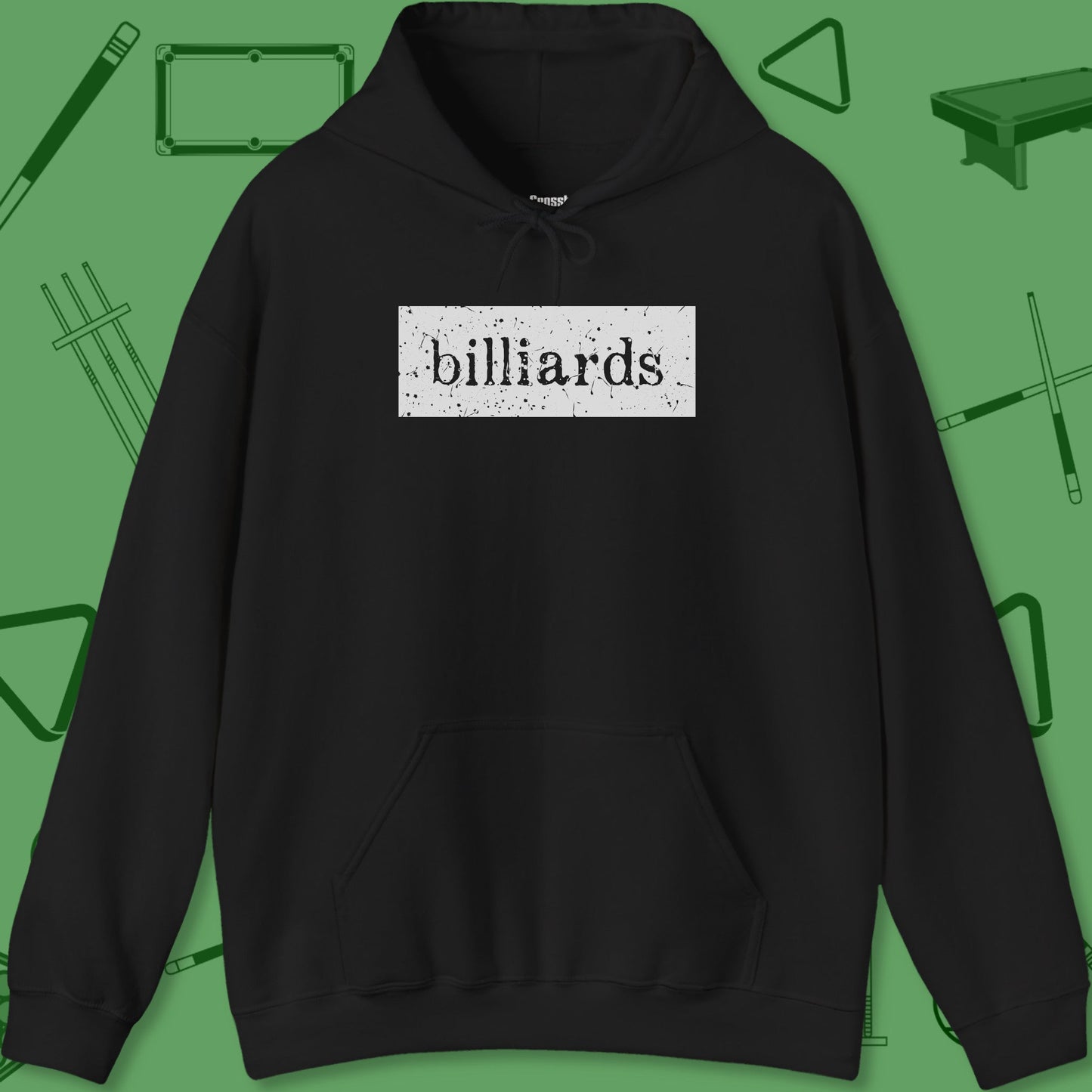 A Hoodie with billiards-themed design from Crossbank Clothing