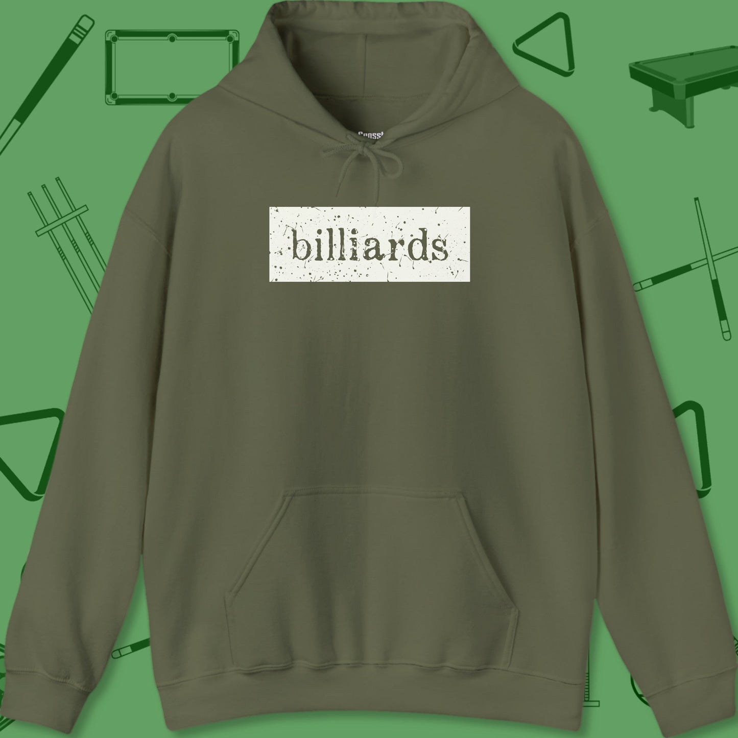 A Hoodie with billiards-themed design from Crossbank Clothing