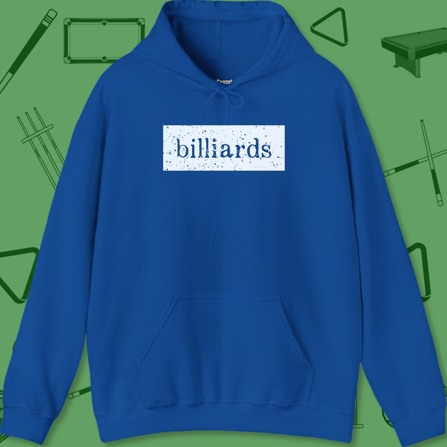 A Hoodie with billiards-themed design from Crossbank Clothing