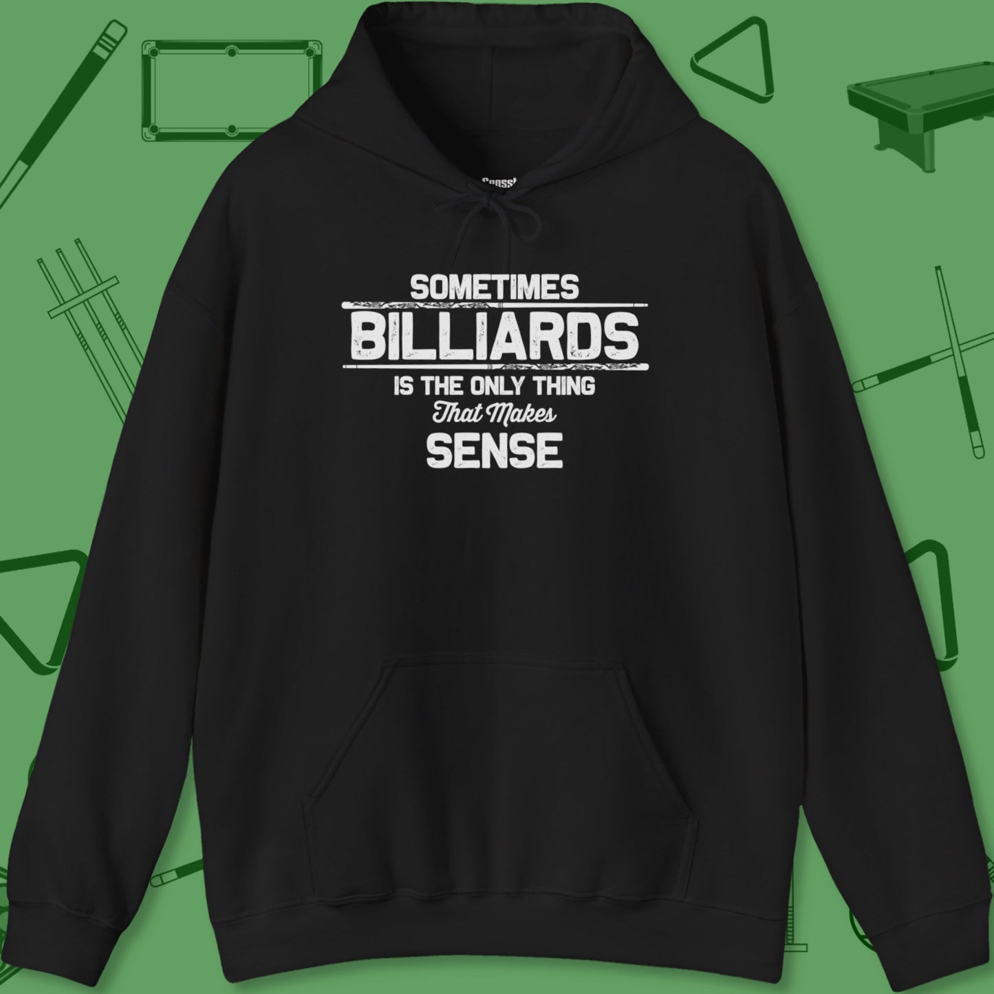 A Hoodie with billiards-themed design from Crossbank Clothing