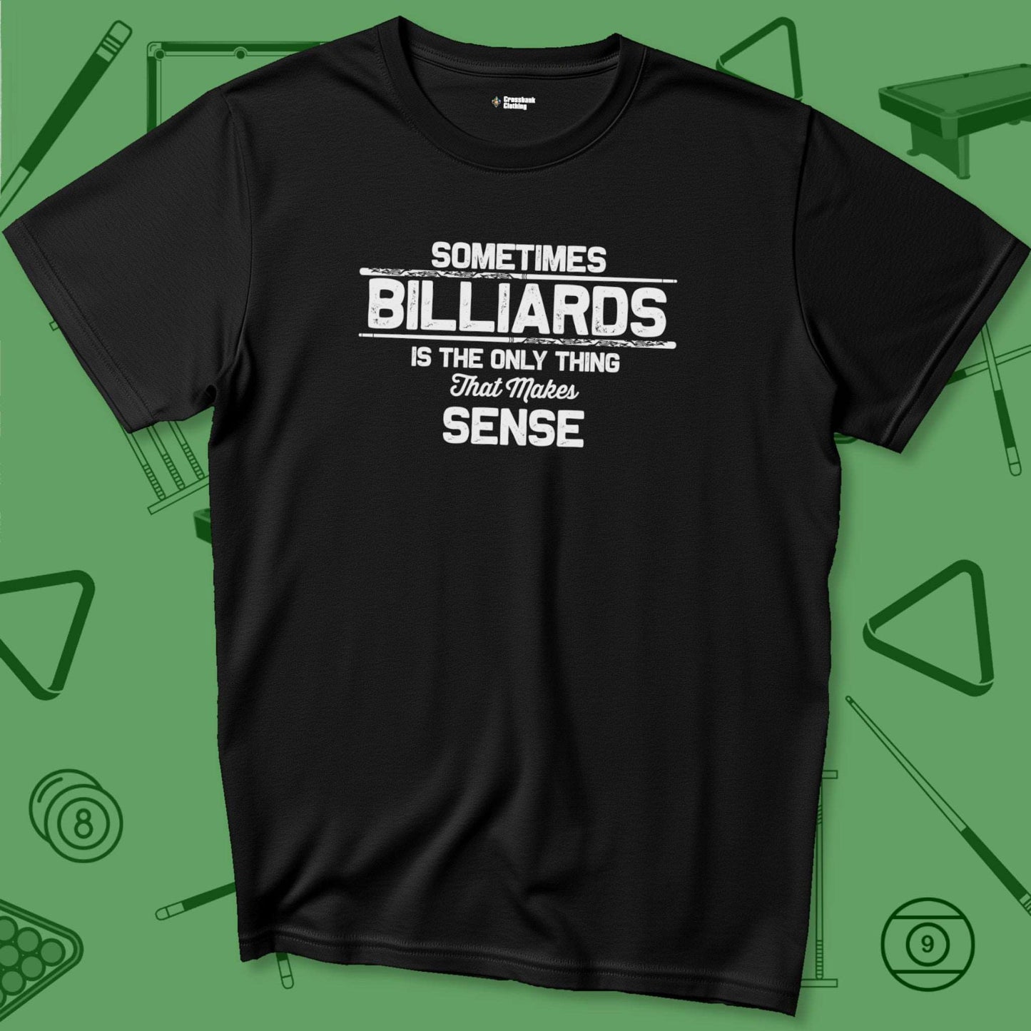 A T-Shirt with billiards-themed design from Crossbank Clothing