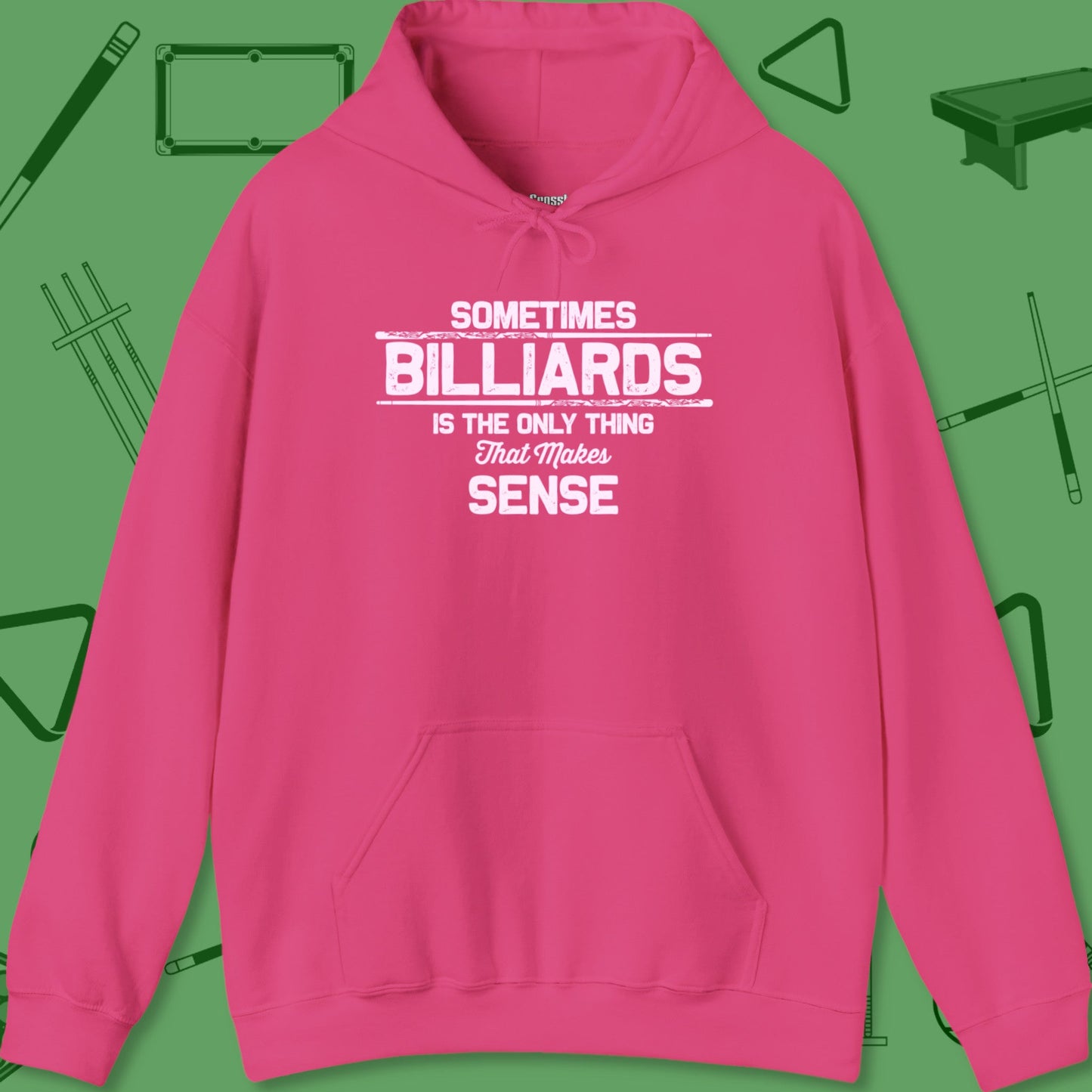 A Hoodie with billiards-themed design from Crossbank Clothing