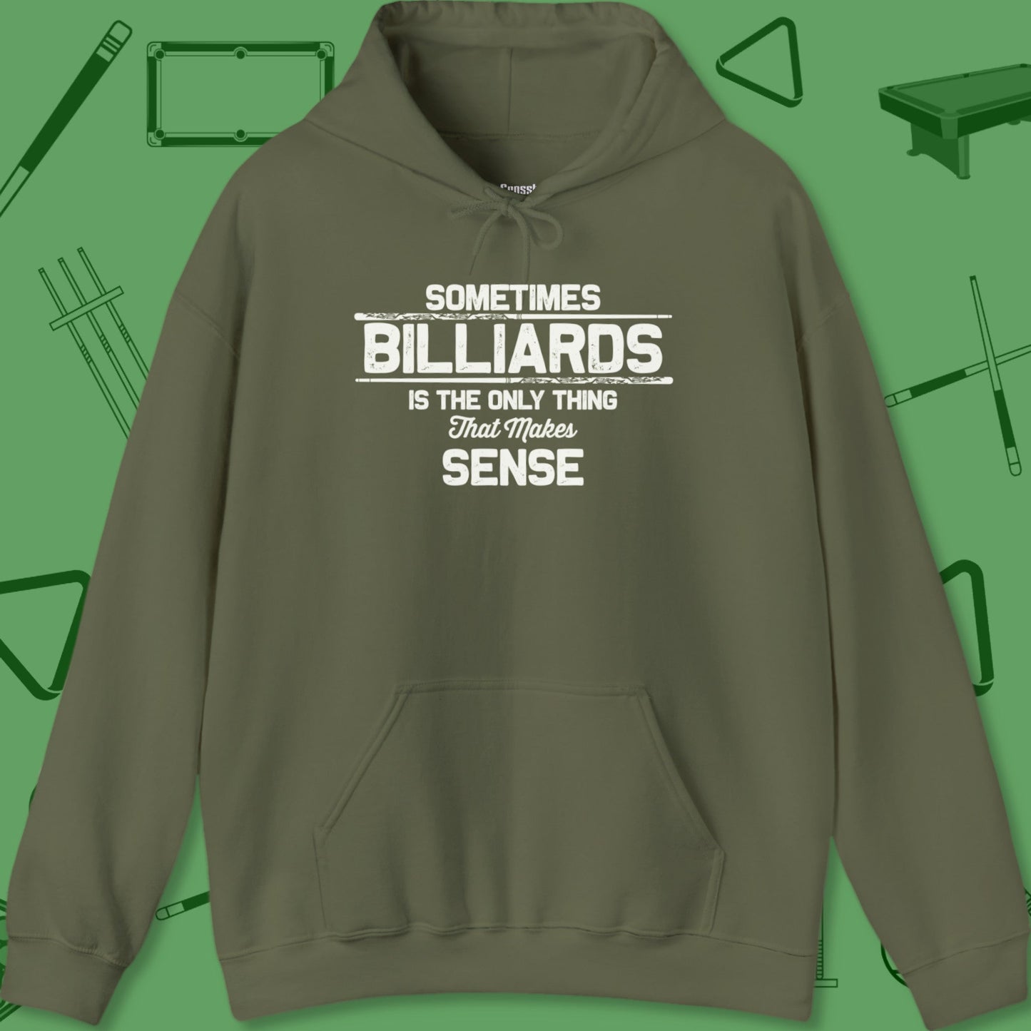 A Hoodie with billiards-themed design from Crossbank Clothing