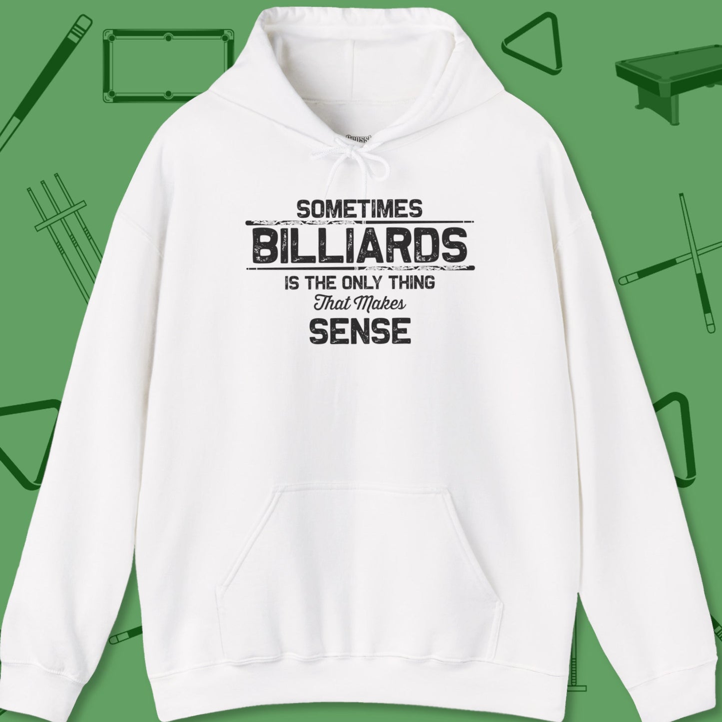 A Hoodie with billiards-themed design from Crossbank Clothing