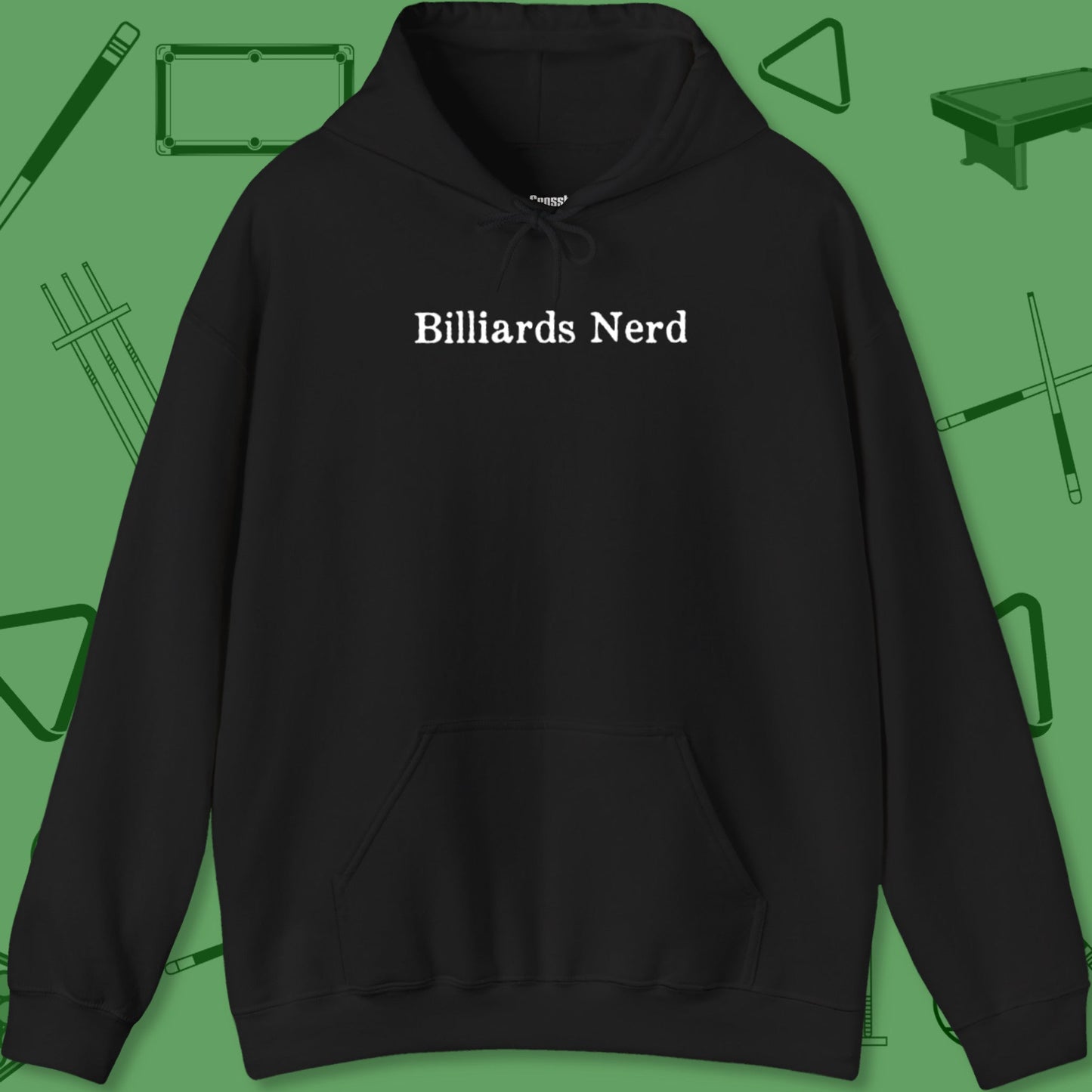 A Hoodie with billiards-themed design from Crossbank Clothing