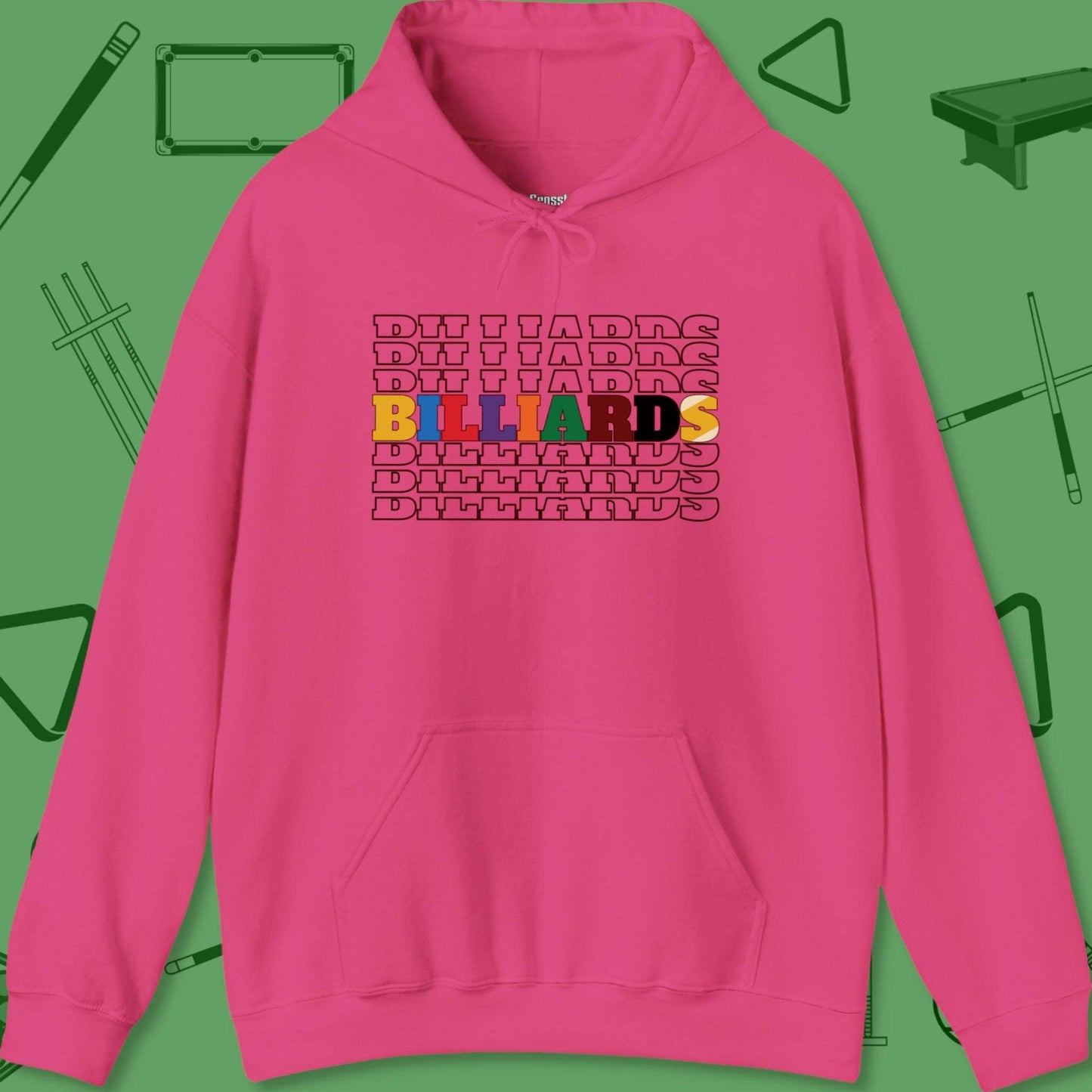 A Hoodie with billiards-themed design from Crossbank Clothing