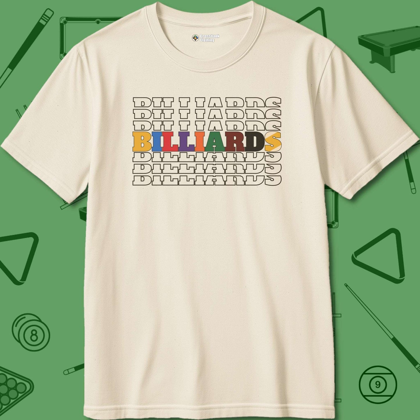 A T-Shirt with billiards-themed design from Crossbank Clothing