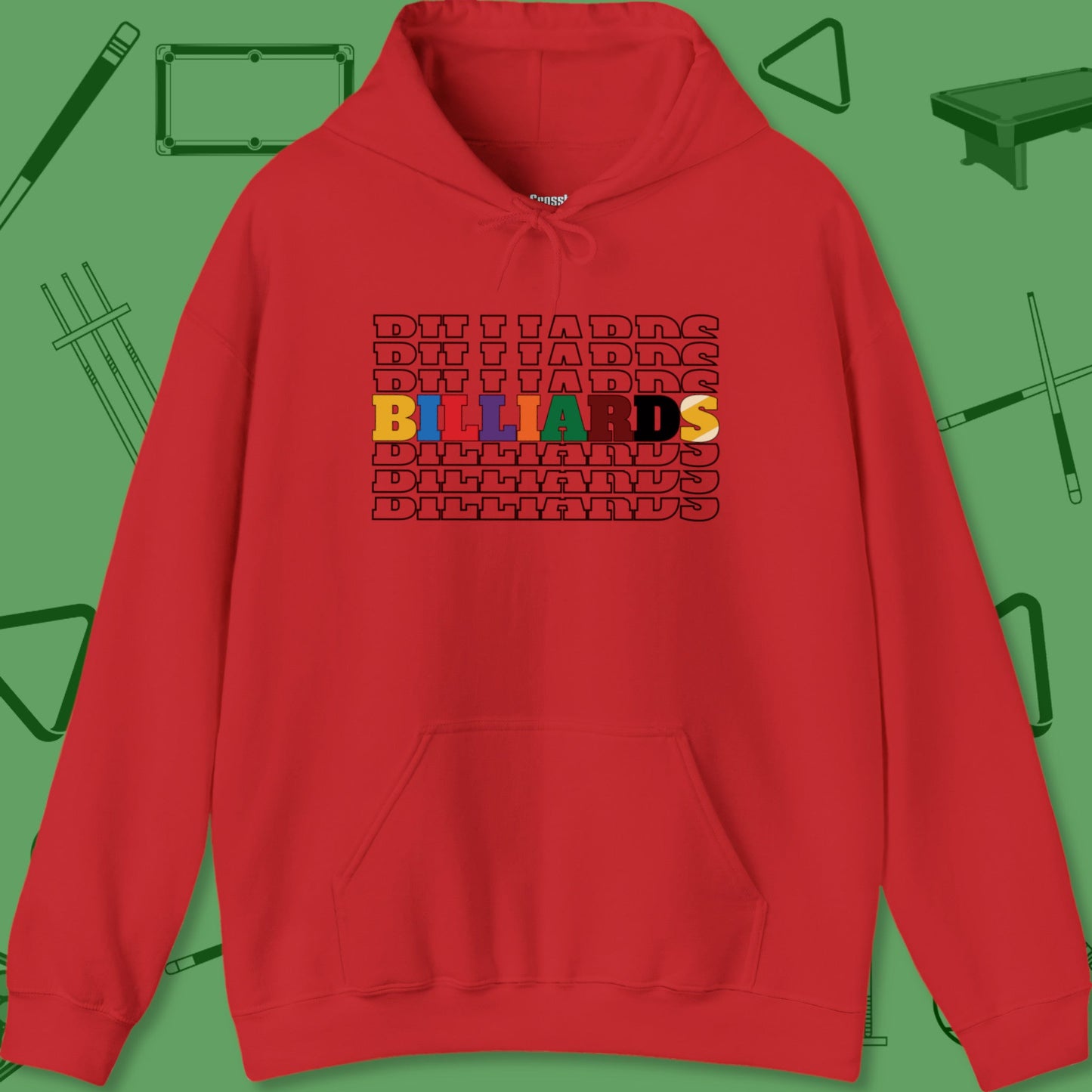 A Hoodie with billiards-themed design from Crossbank Clothing