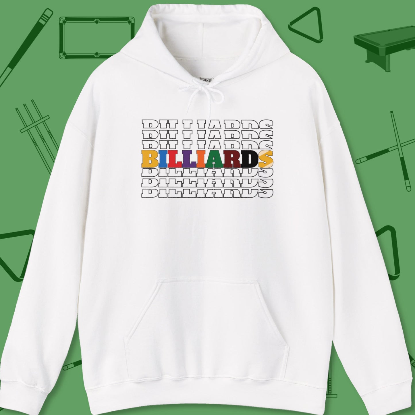 A Hoodie with billiards-themed design from Crossbank Clothing