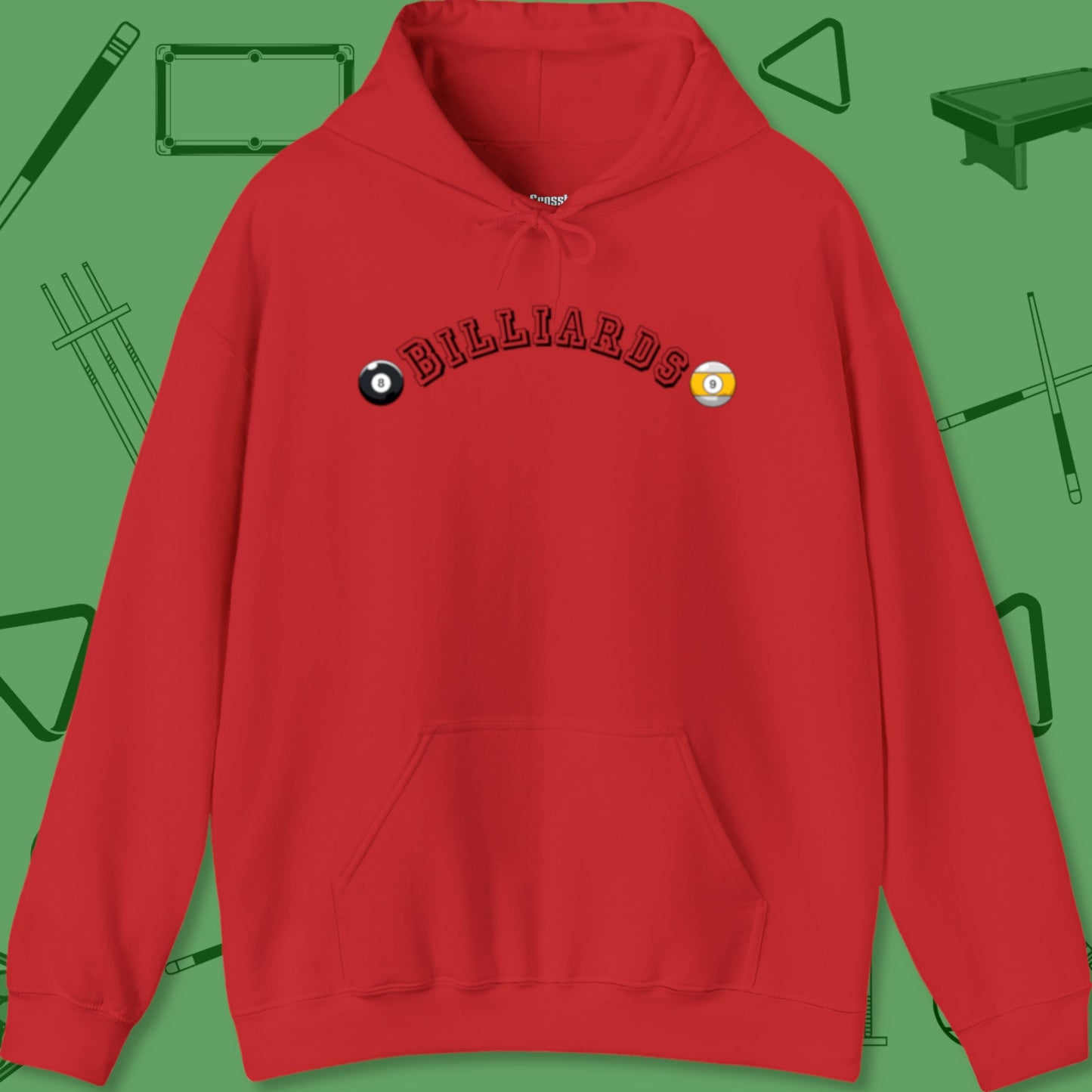 A Hoodie with billiards-themed design from Crossbank Clothing