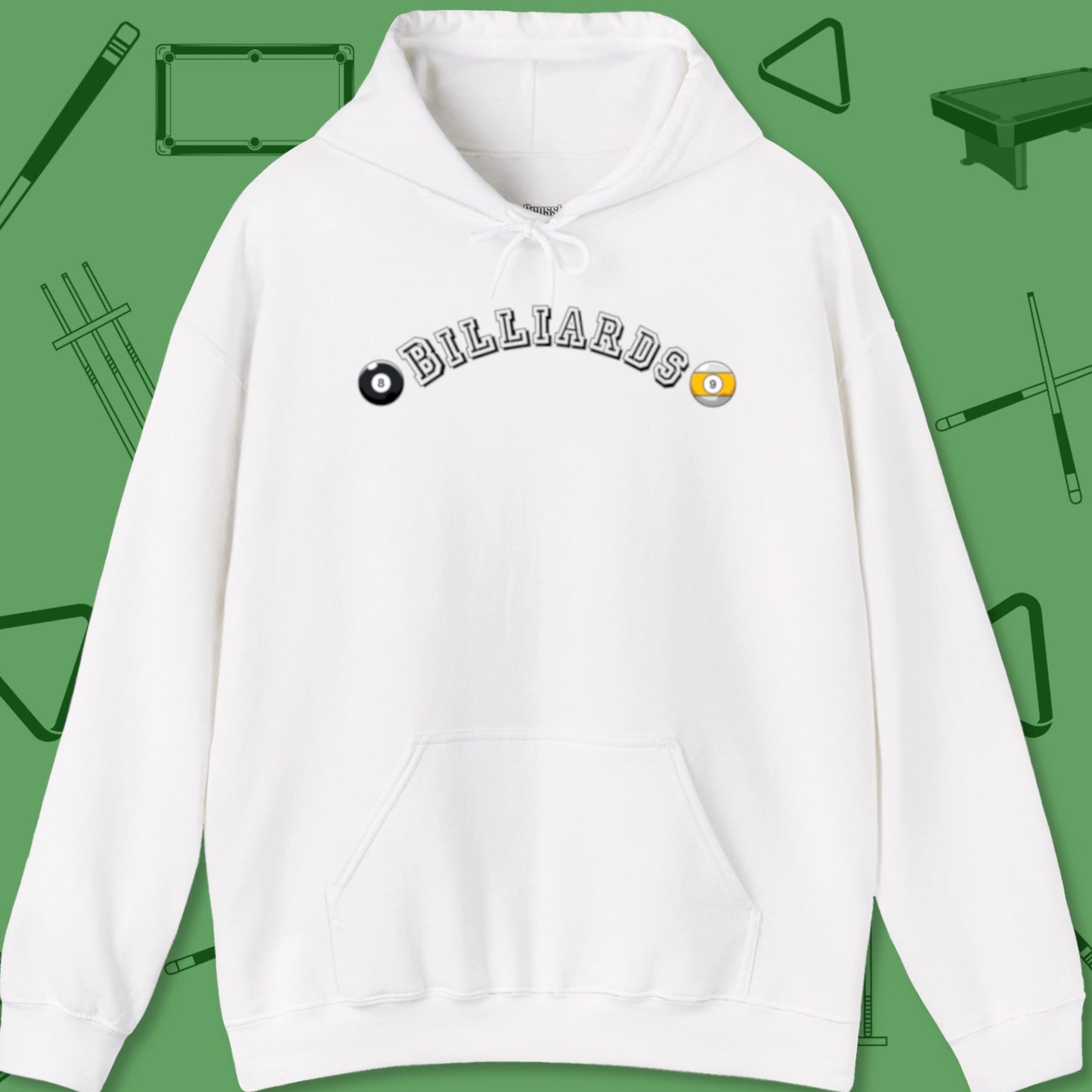 A Hoodie with billiards-themed design from Crossbank Clothing