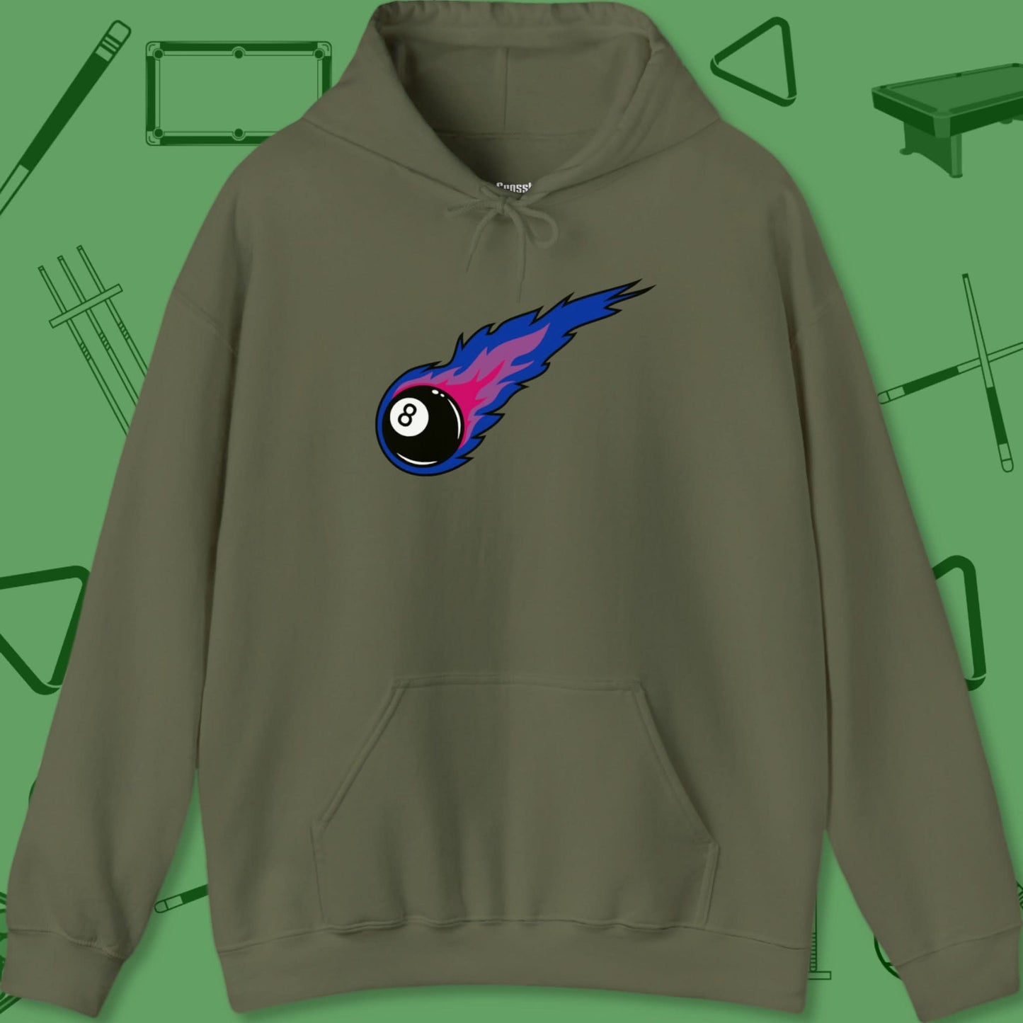 A Hoodie with billiards-themed design from Crossbank Clothing