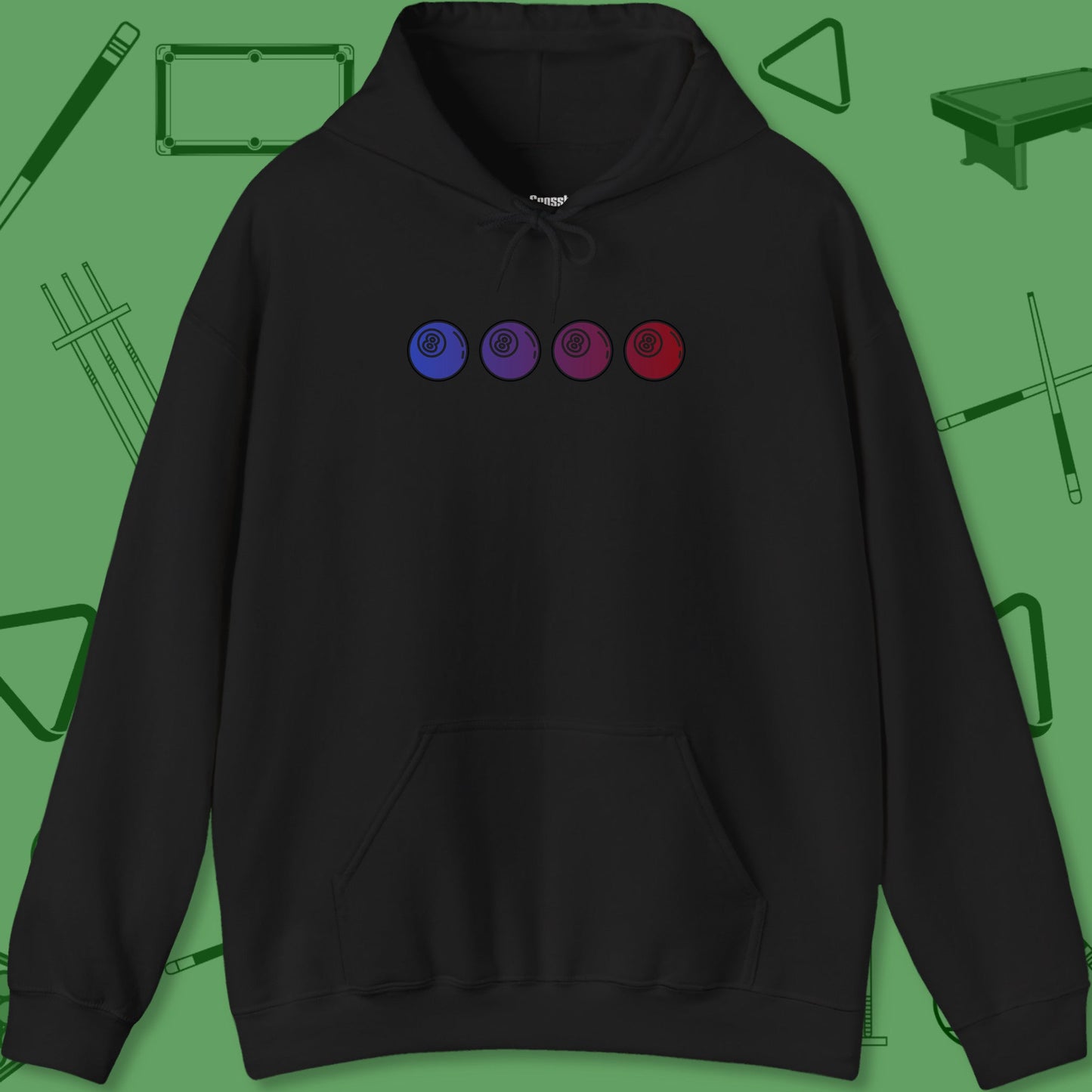 A Hoodie with billiards-themed design from Crossbank Clothing