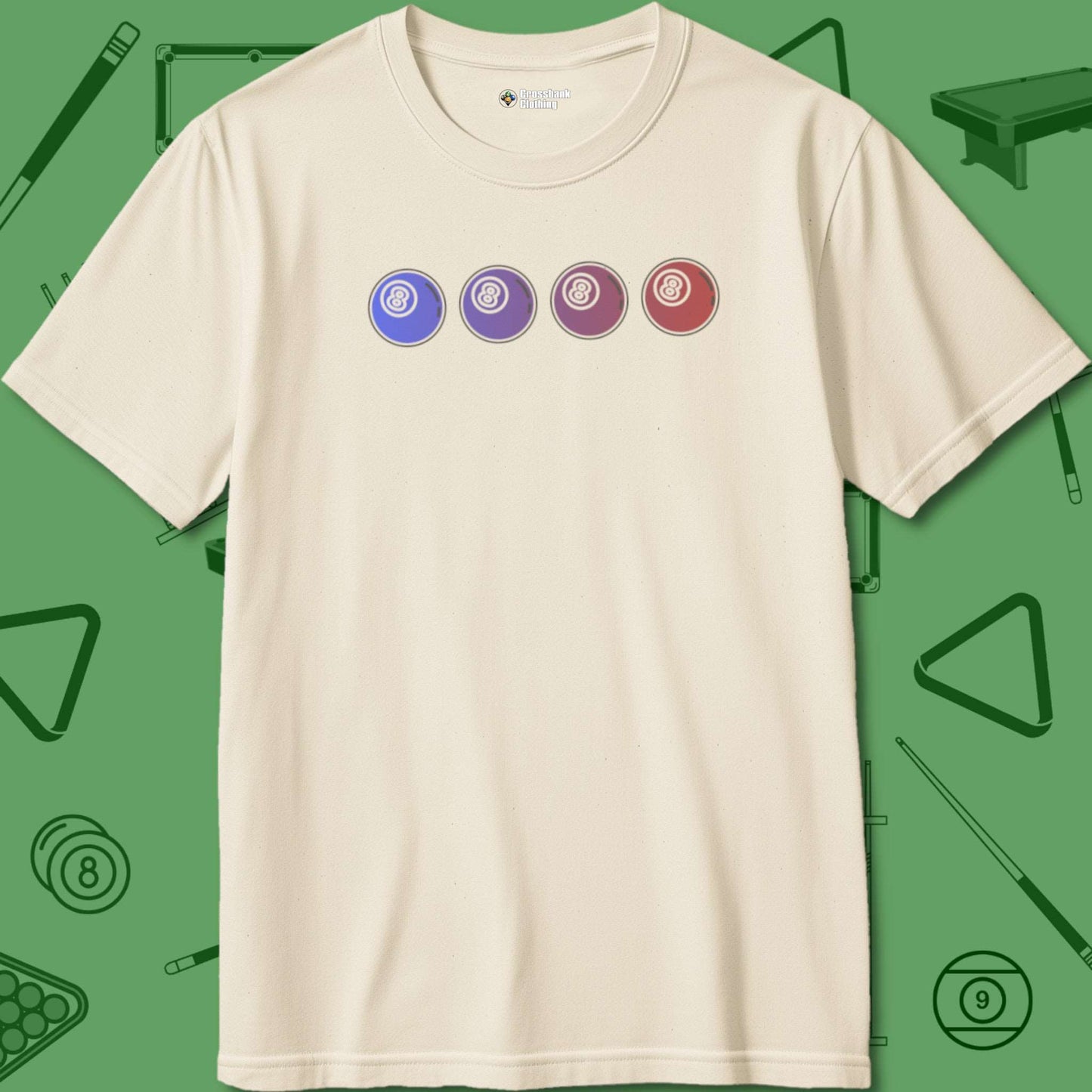 A T-Shirt with billiards-themed design from Crossbank Clothing