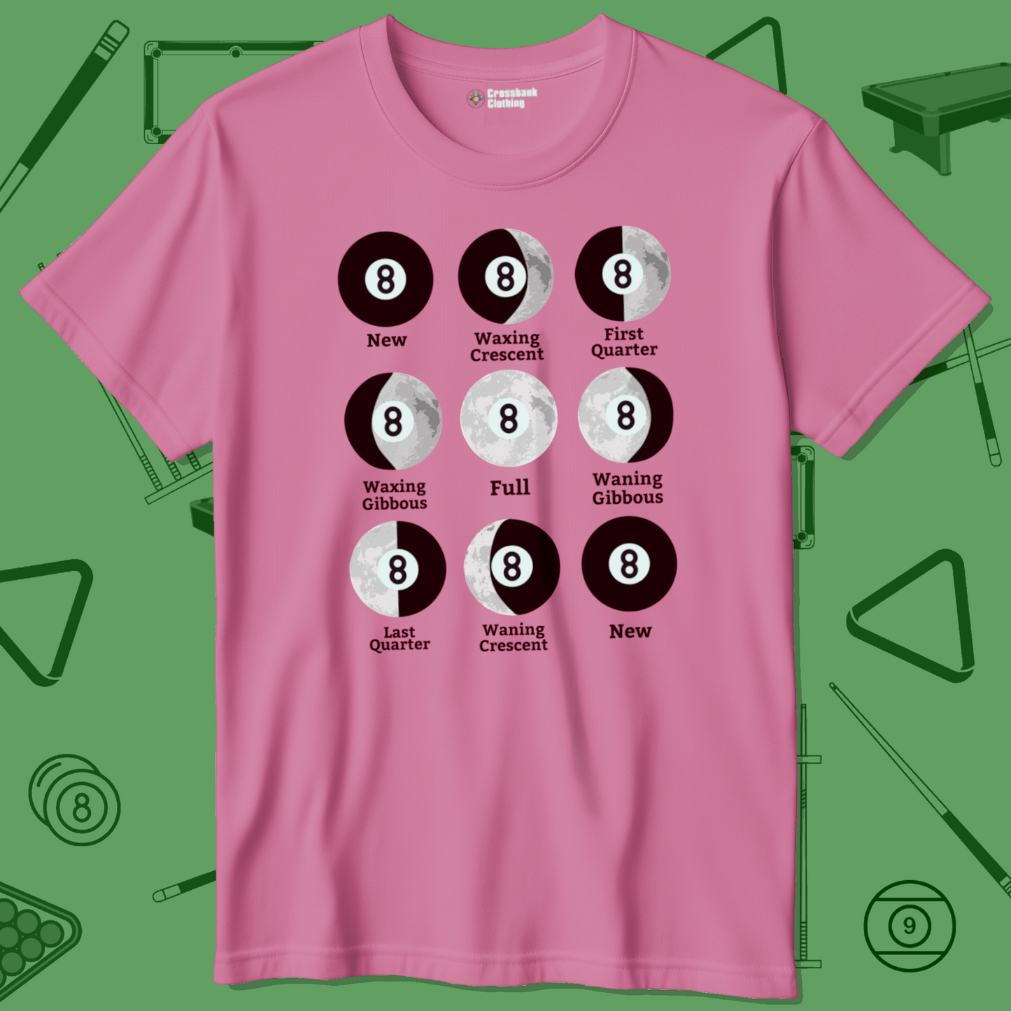 A T-Shirt with billiards-themed design from Crossbank Clothing