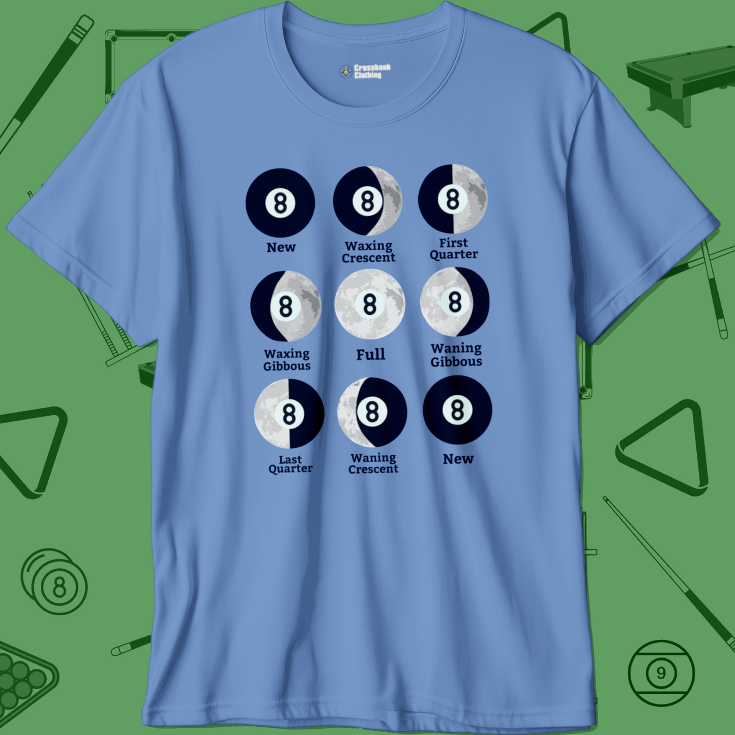 A T-Shirt with billiards-themed design from Crossbank Clothing