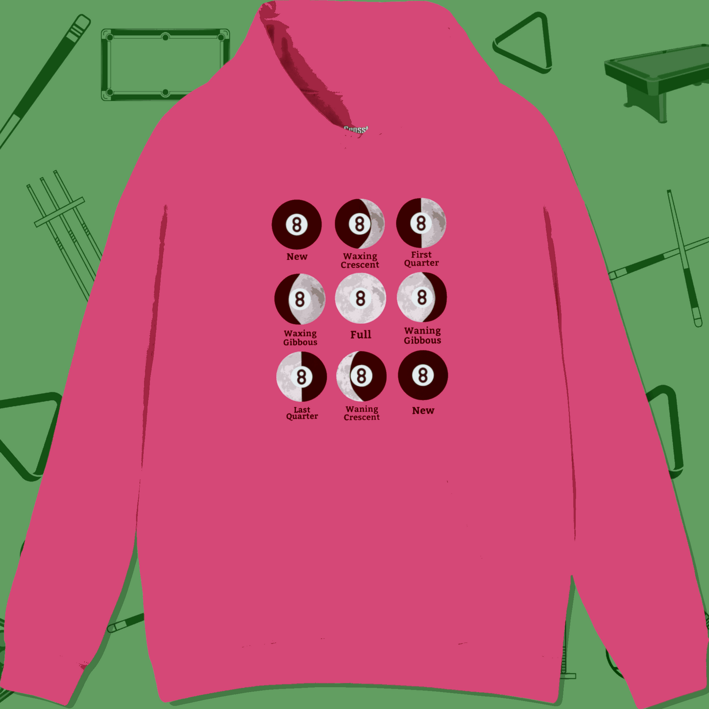 A Hoodie with billiards-themed design from Crossbank Clothing