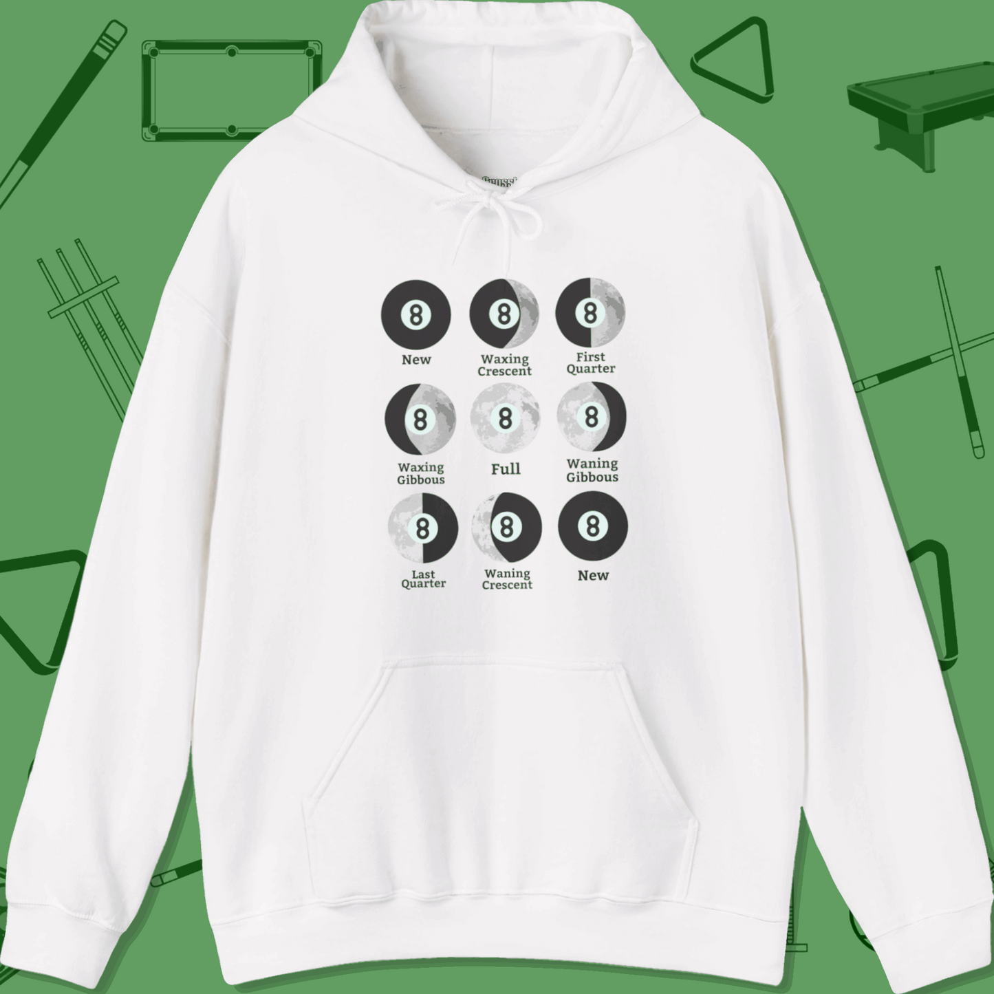 A Hoodie with billiards-themed design from Crossbank Clothing