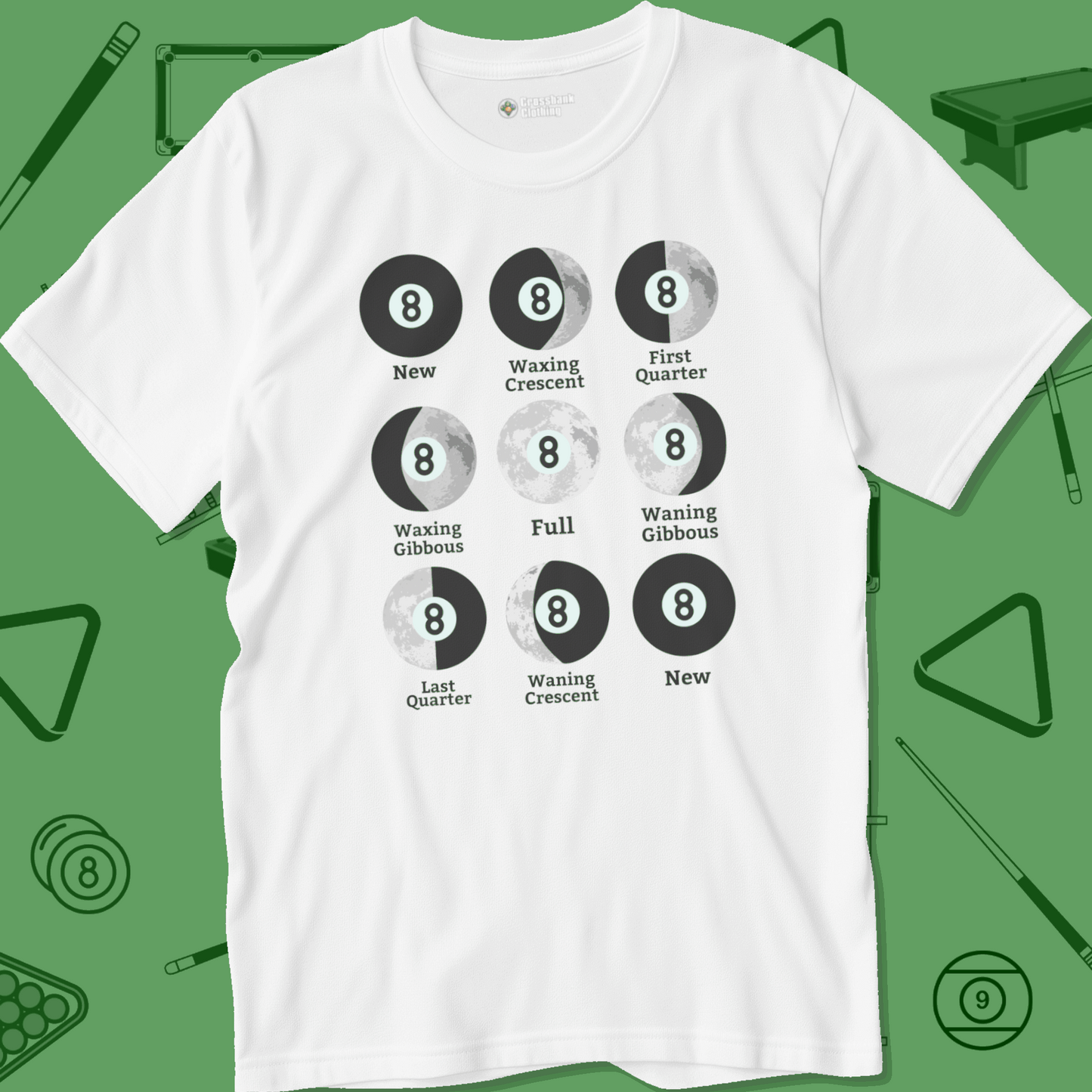 A T-Shirt with billiards-themed design from Crossbank Clothing