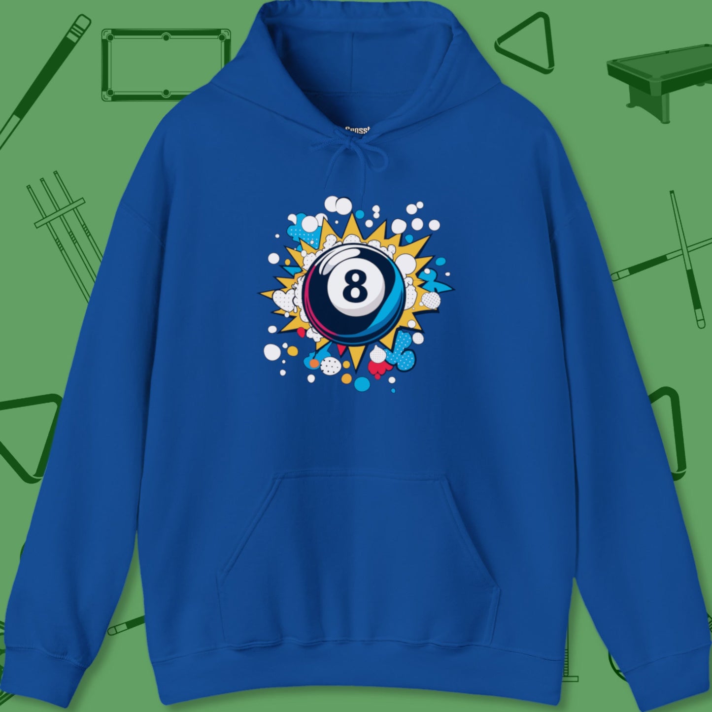 A Hoodie with billiards-themed design from Crossbank Clothing