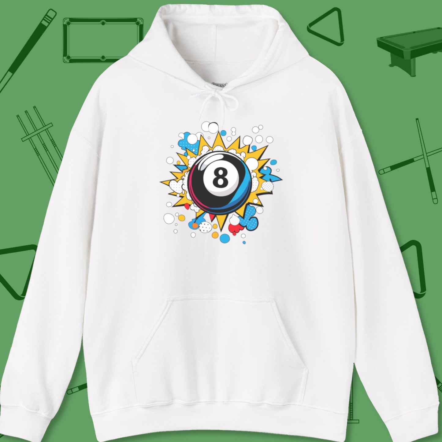 A Hoodie with billiards-themed design from Crossbank Clothing