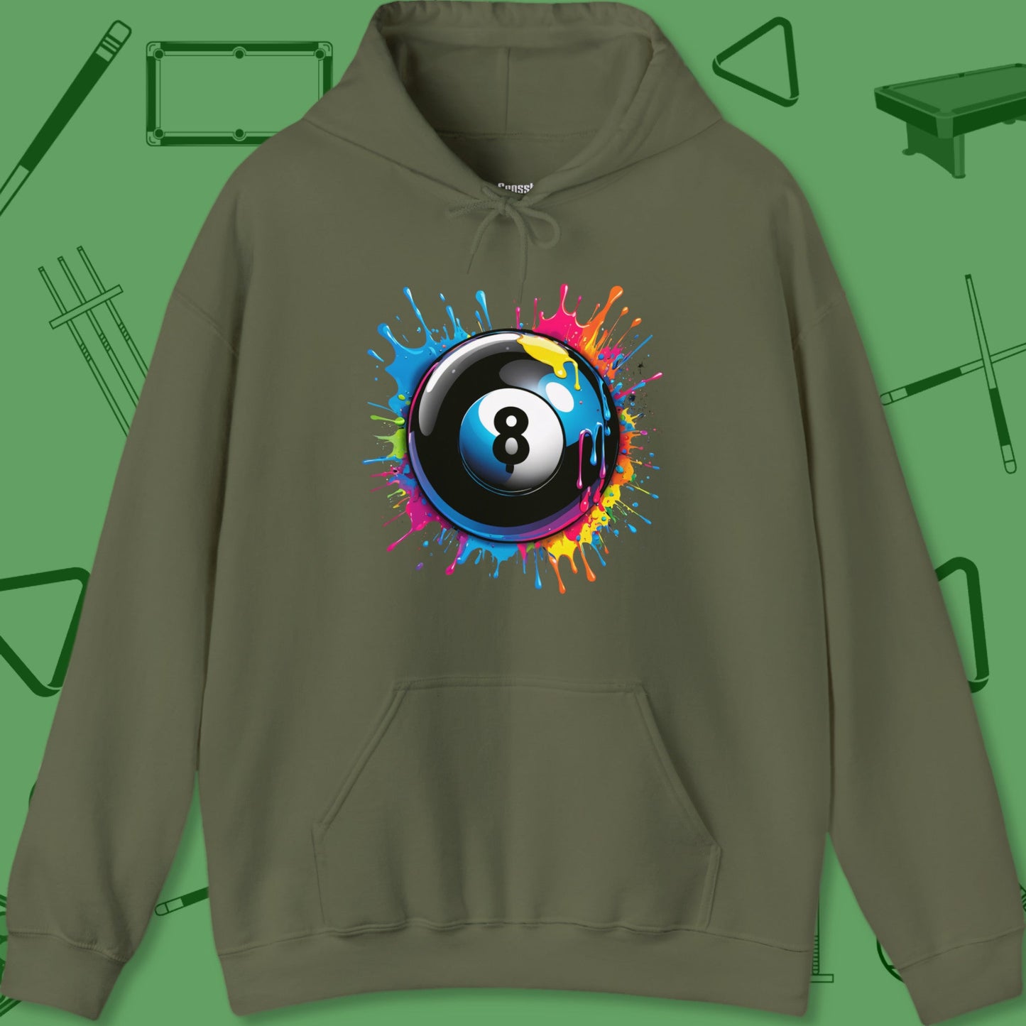 A Hoodie with billiards-themed design from Crossbank Clothing