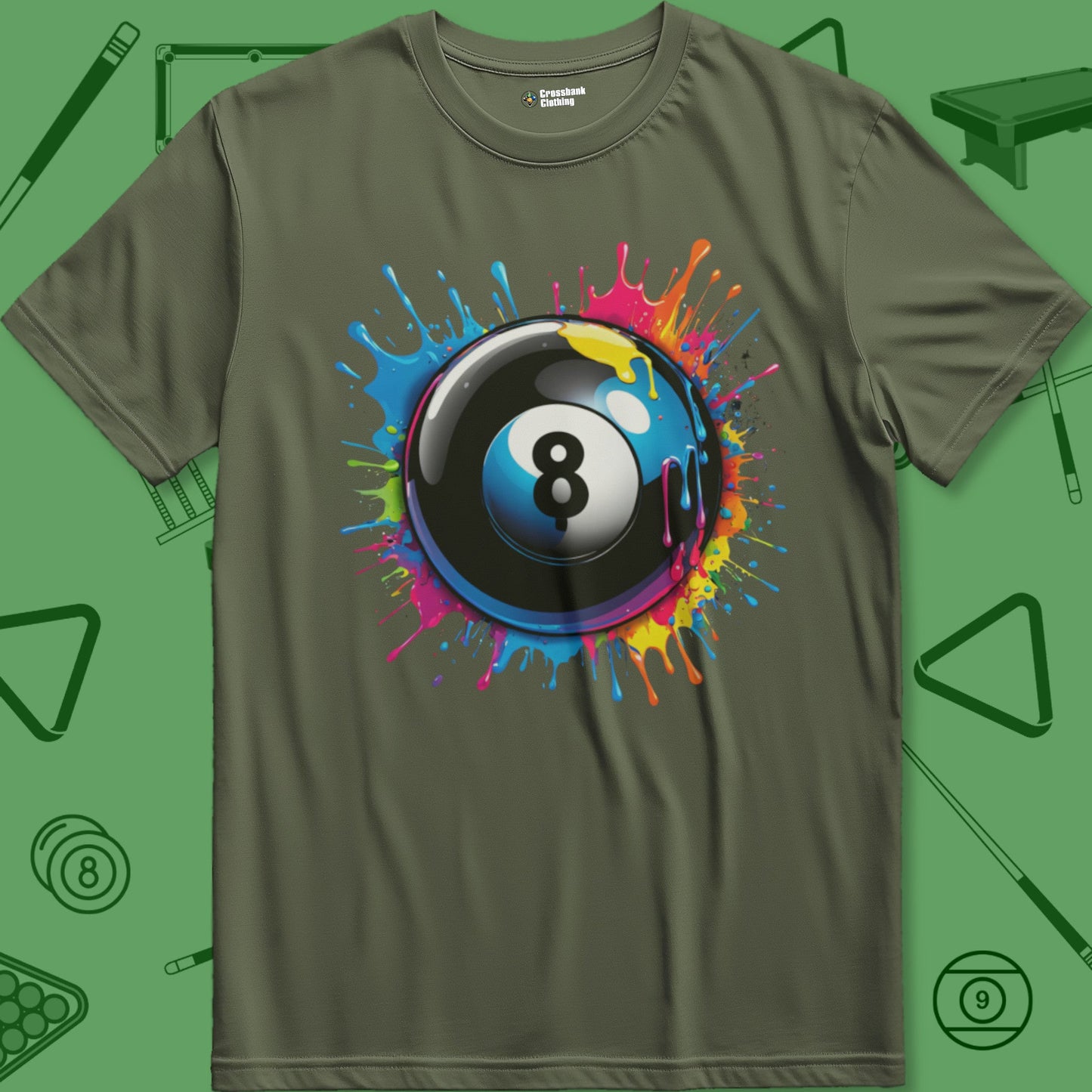 A T-Shirt with billiards-themed design from Crossbank Clothing