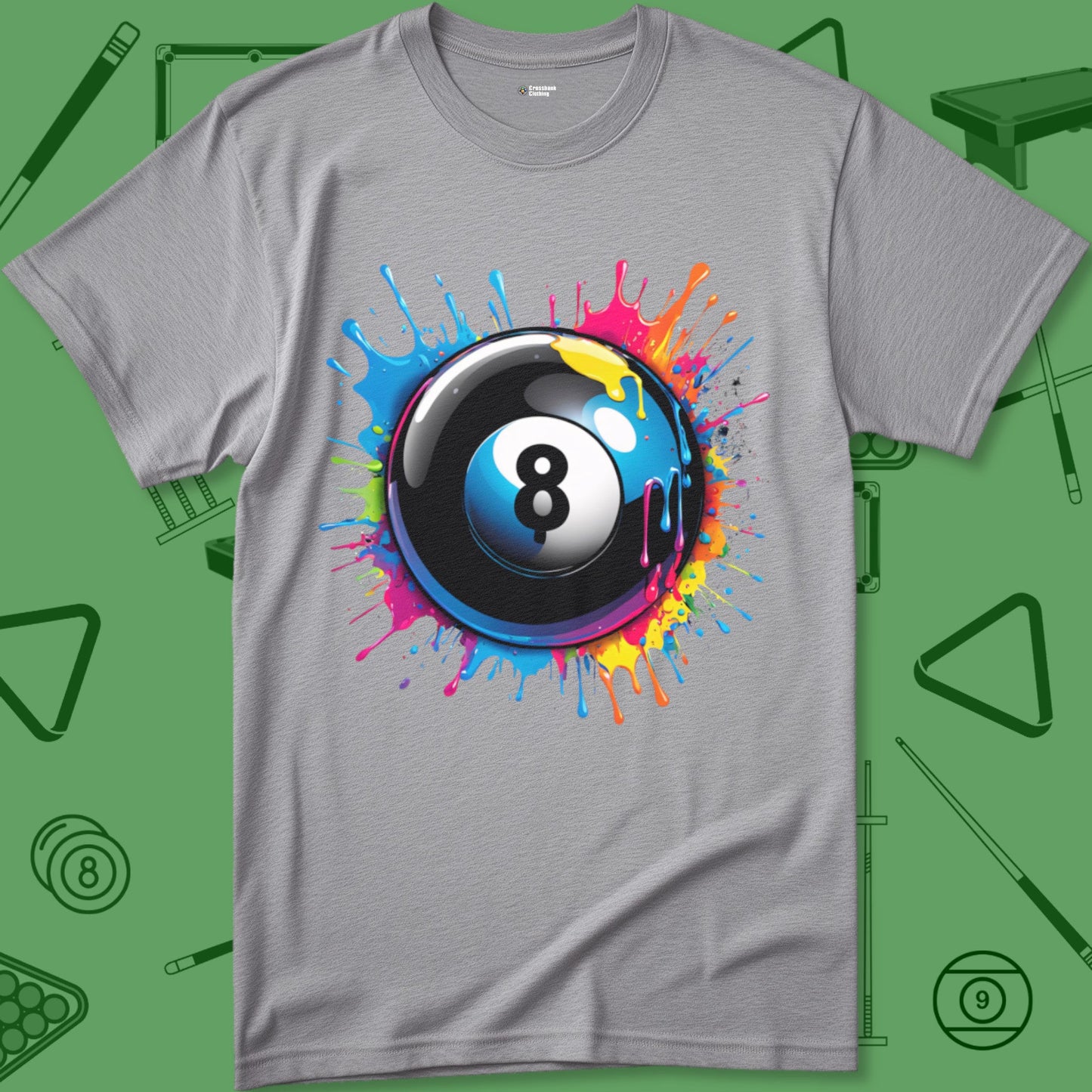 A T-Shirt with billiards-themed design from Crossbank Clothing