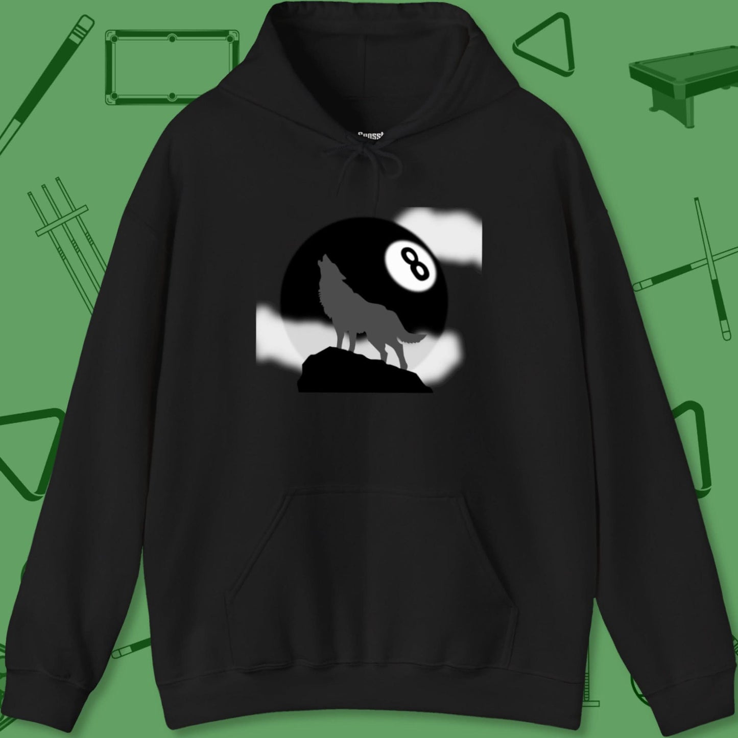 A Hoodie with billiards-themed design from Crossbank Clothing