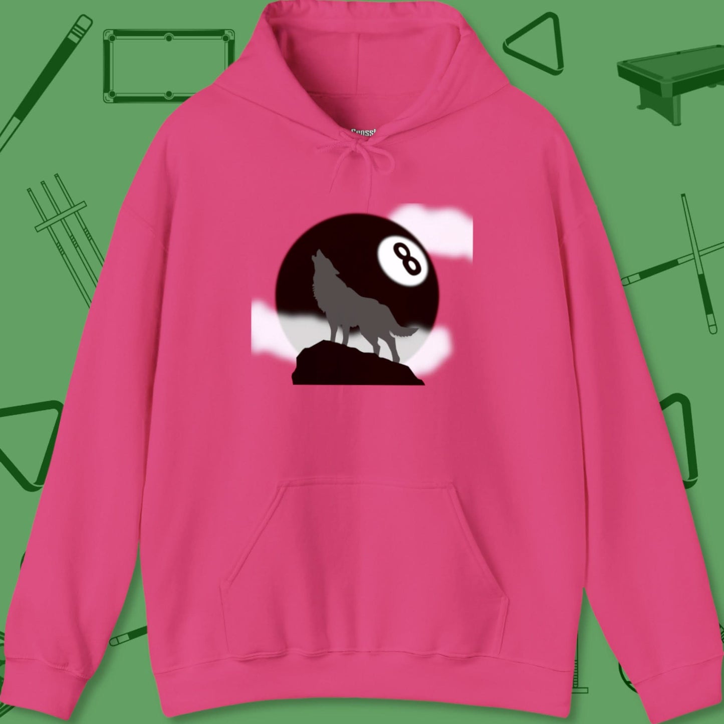 A Hoodie with billiards-themed design from Crossbank Clothing