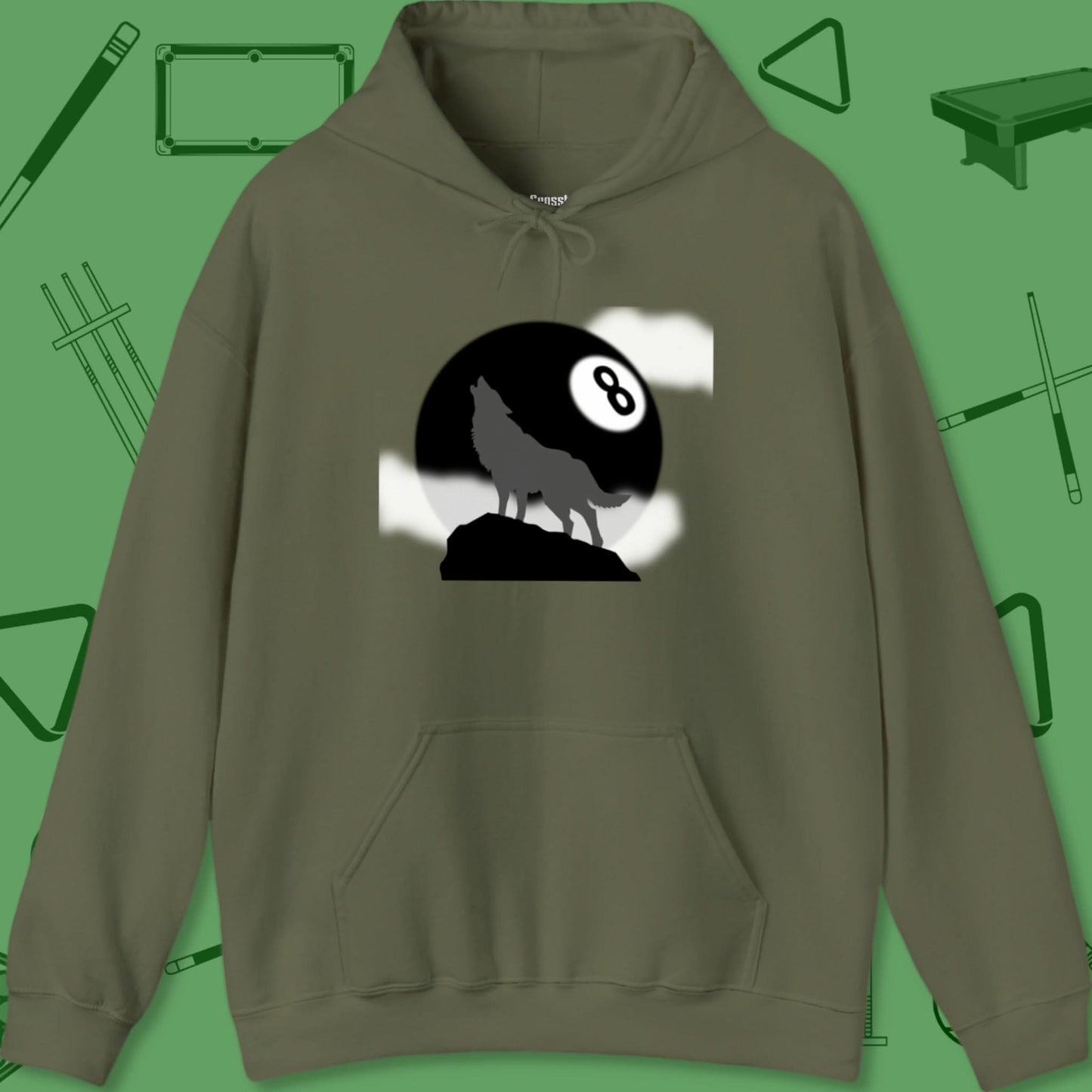 A Hoodie with billiards-themed design from Crossbank Clothing