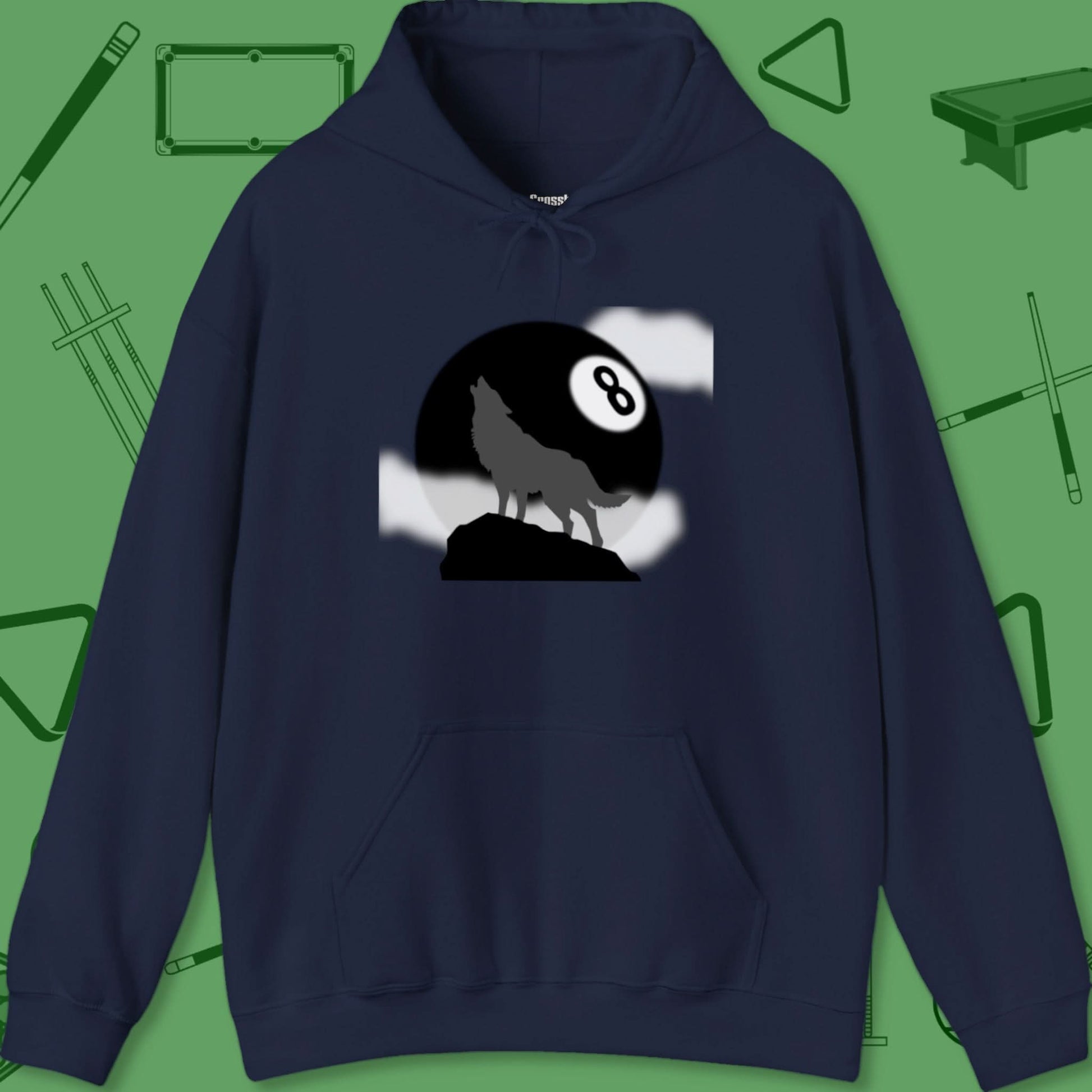 A Hoodie with billiards-themed design from Crossbank Clothing