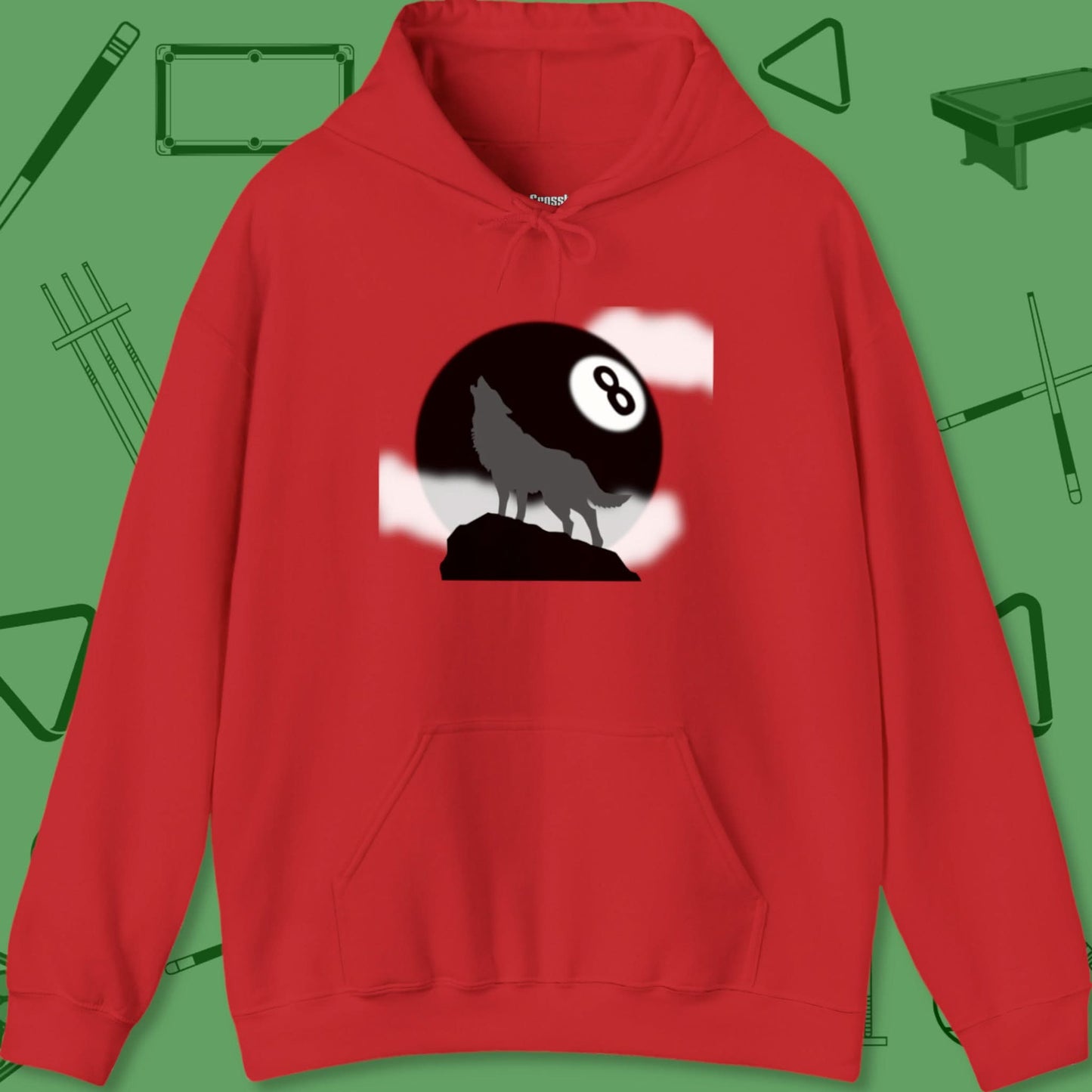 A Hoodie with billiards-themed design from Crossbank Clothing