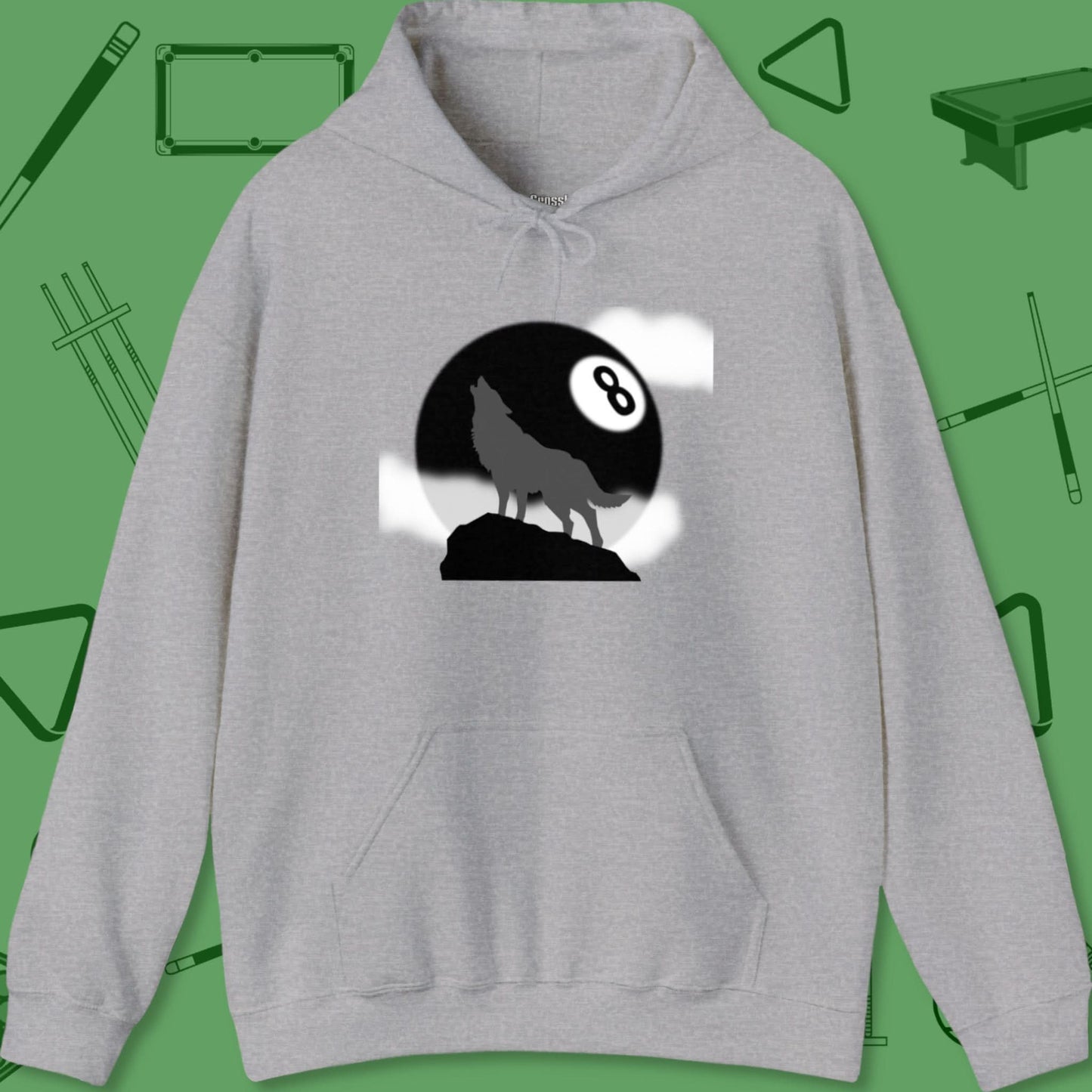 A Hoodie with billiards-themed design from Crossbank Clothing