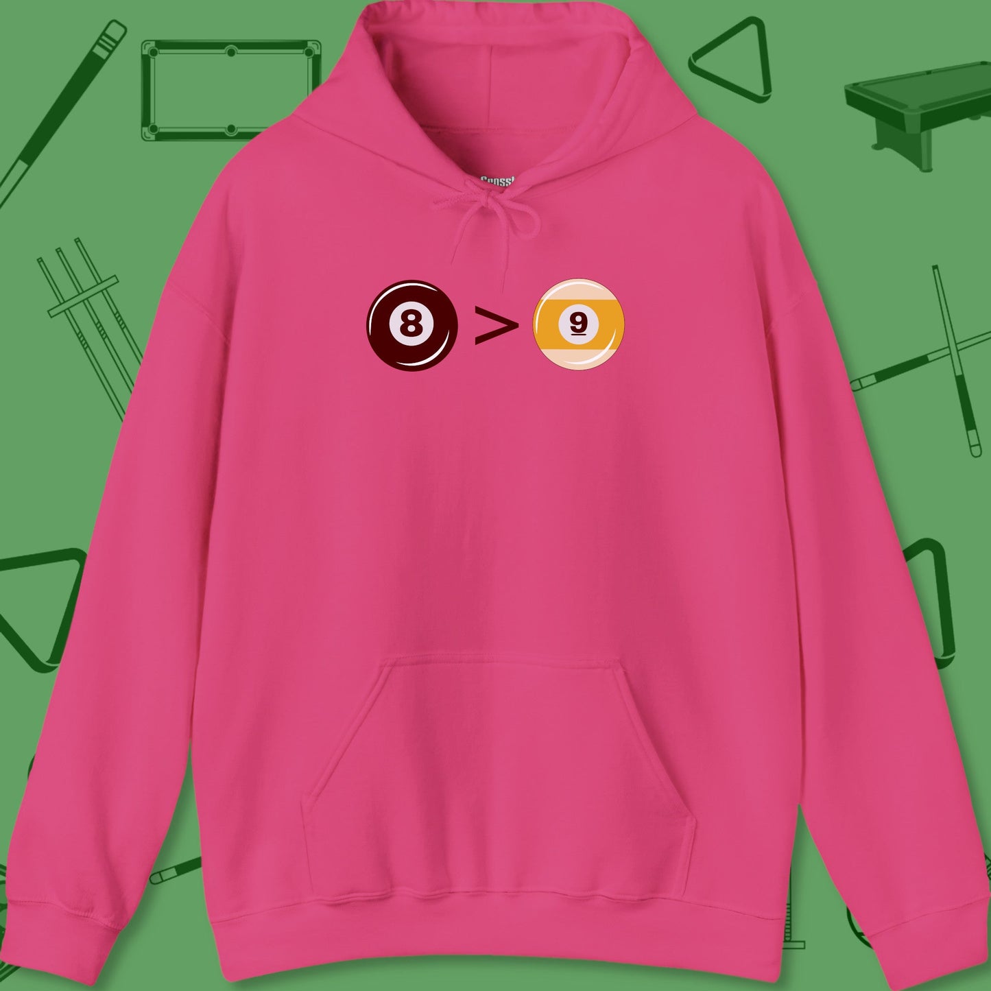 A Hoodie with billiards-themed design from Crossbank Clothing