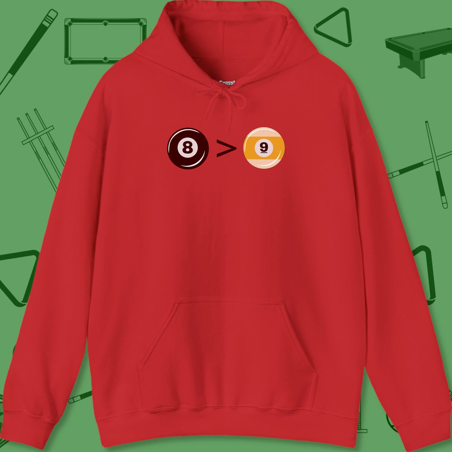 A Hoodie with billiards-themed design from Crossbank Clothing